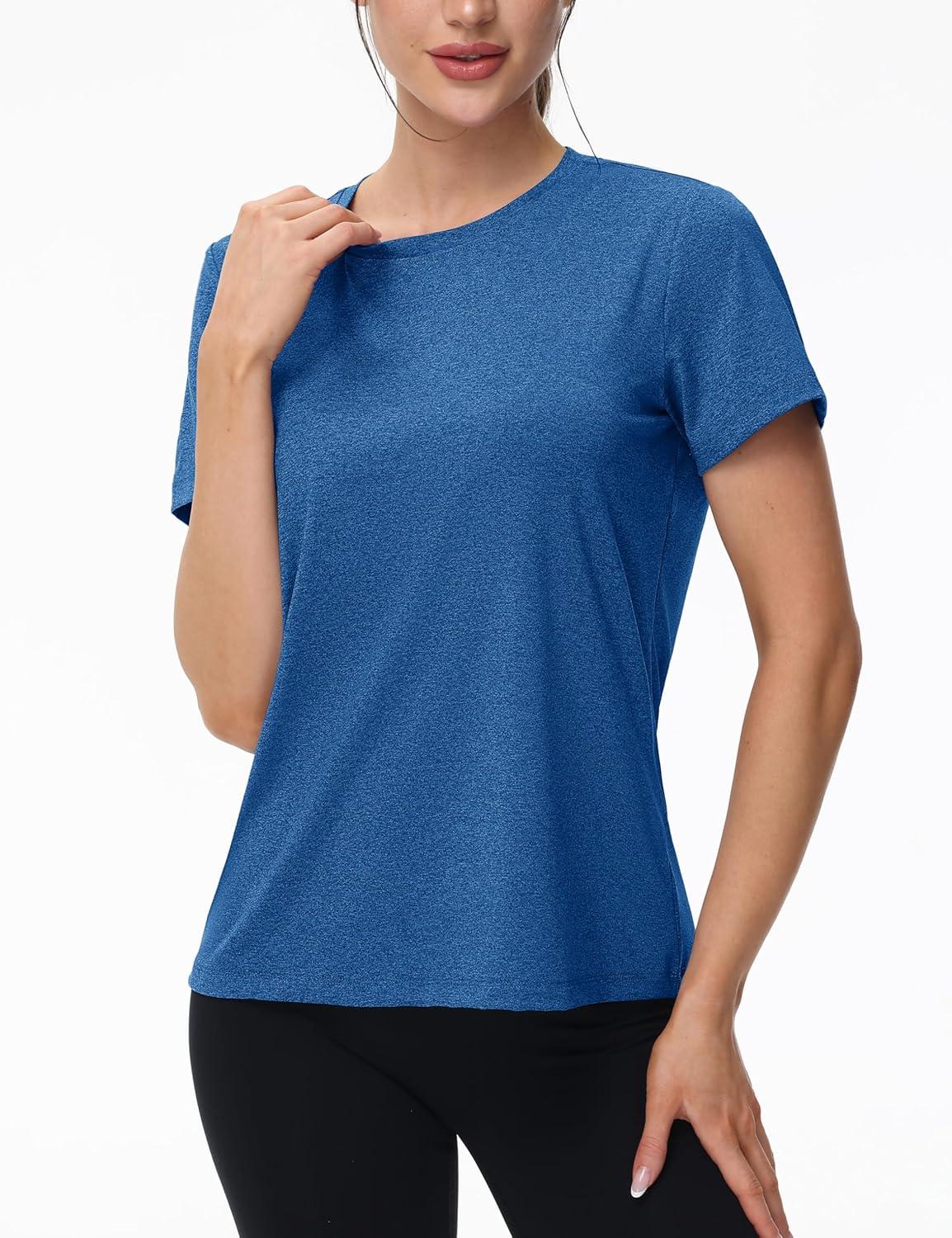 imageMAGCOMSEN Womens Tops Short Sleeve Workout Shirts UPF 50 Quick Dry Athletic Running Swim Rash GuardMedium Blue