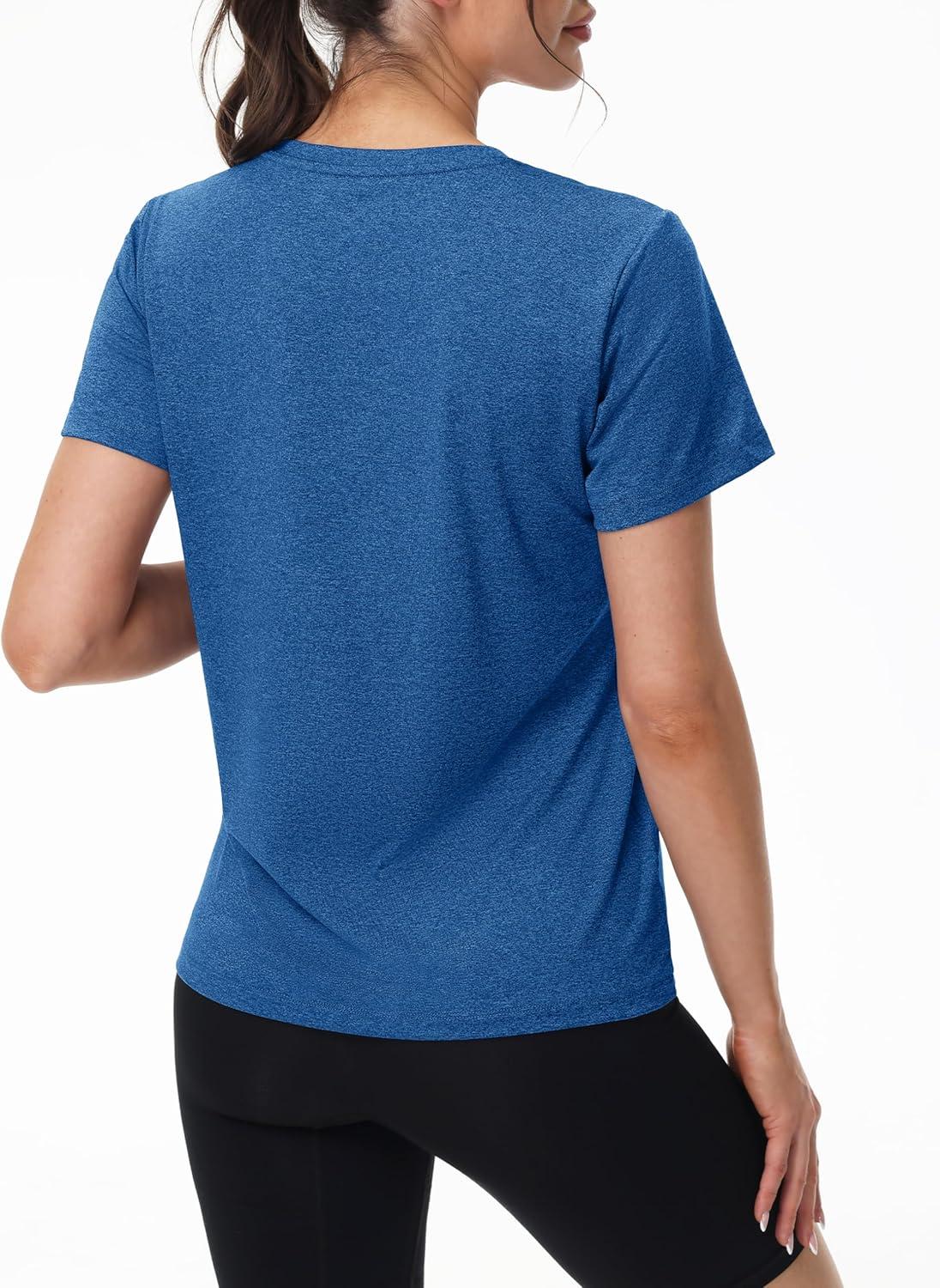 imageMAGCOMSEN Womens Tops Short Sleeve Workout Shirts UPF 50 Quick Dry Athletic Running Swim Rash GuardMedium Blue