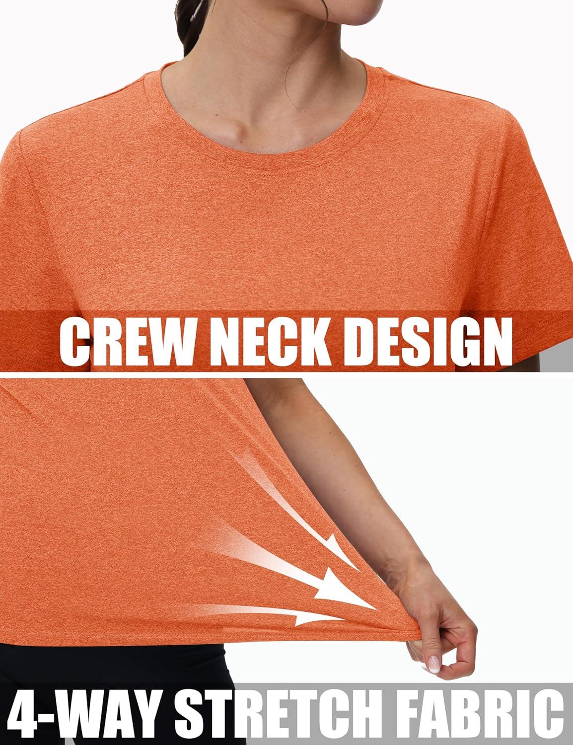imageMAGCOMSEN Womens Tops Short Sleeve Workout Shirts UPF 50 Quick Dry Athletic Running Swim Rash GuardOrange