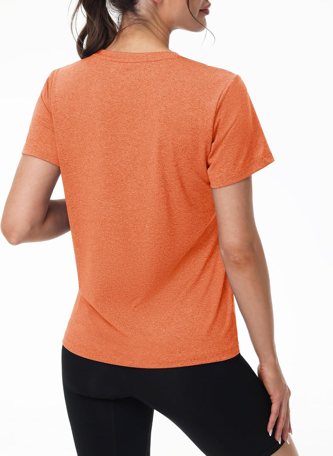 imageMAGCOMSEN Womens Tops Short Sleeve Workout Shirts UPF 50 Quick Dry Athletic Running Swim Rash GuardOrange