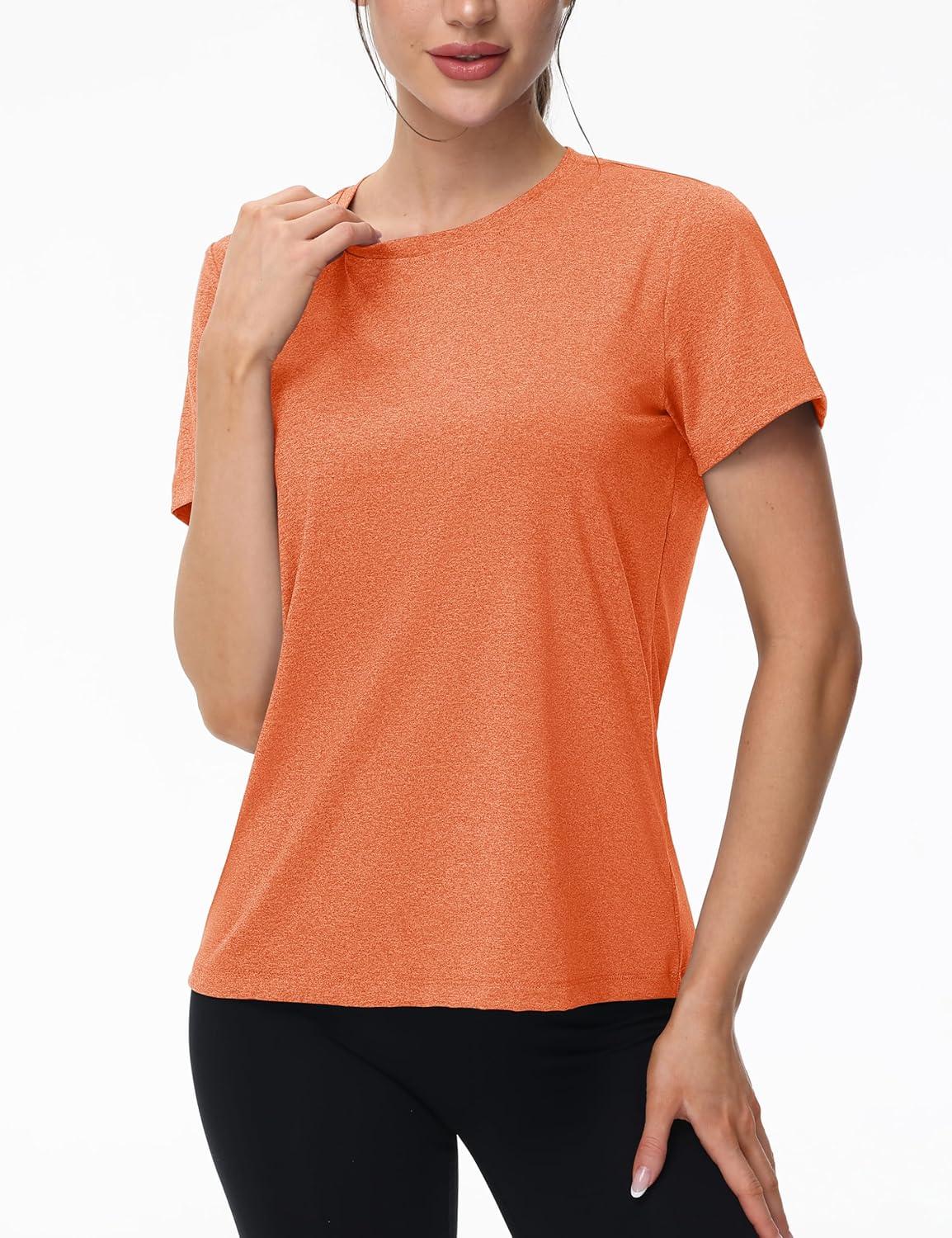 imageMAGCOMSEN Womens Tops Short Sleeve Workout Shirts UPF 50 Quick Dry Athletic Running Swim Rash GuardOrange