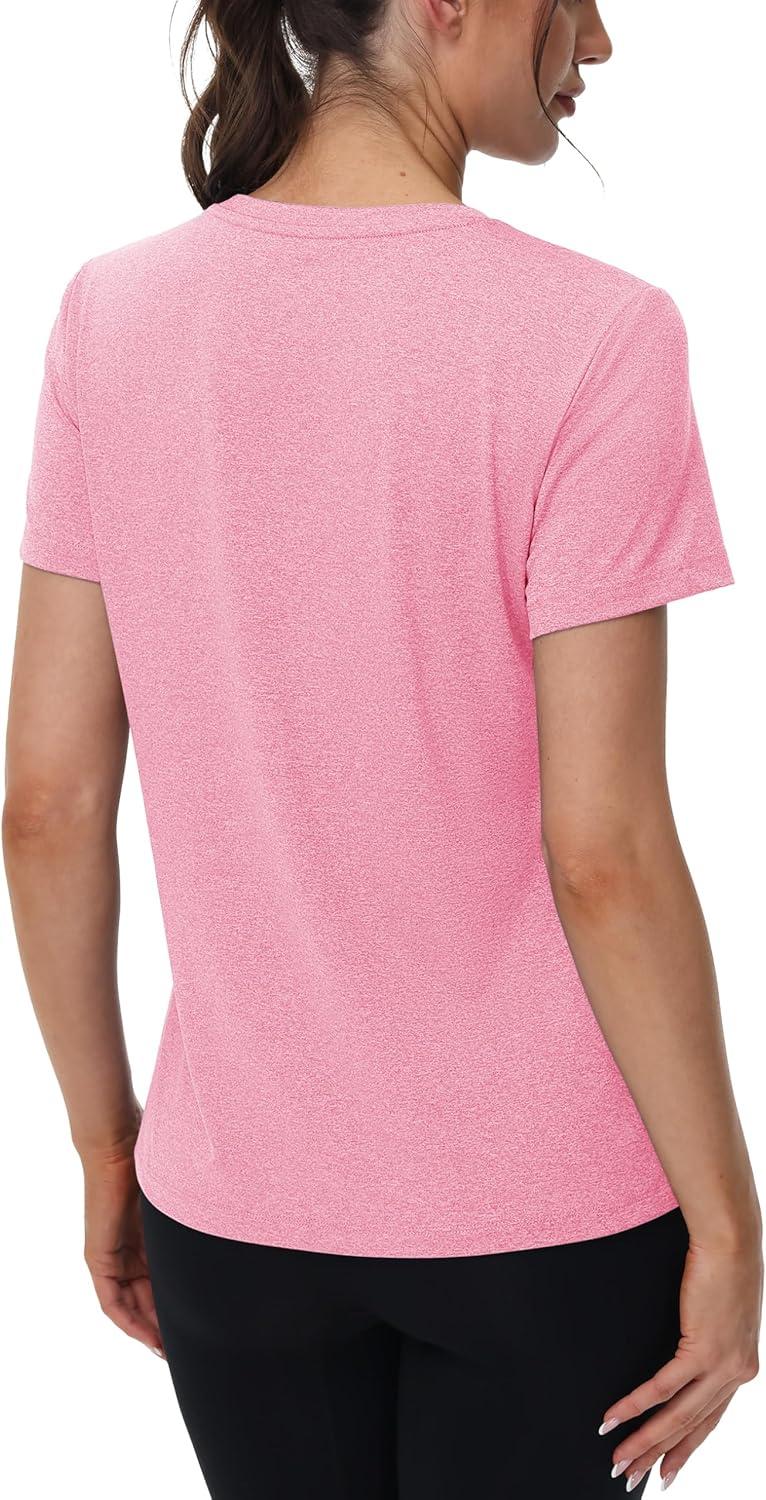 imageMAGCOMSEN Womens Tops Short Sleeve Workout Shirts UPF 50 Quick Dry Athletic Running Swim Rash GuardPink