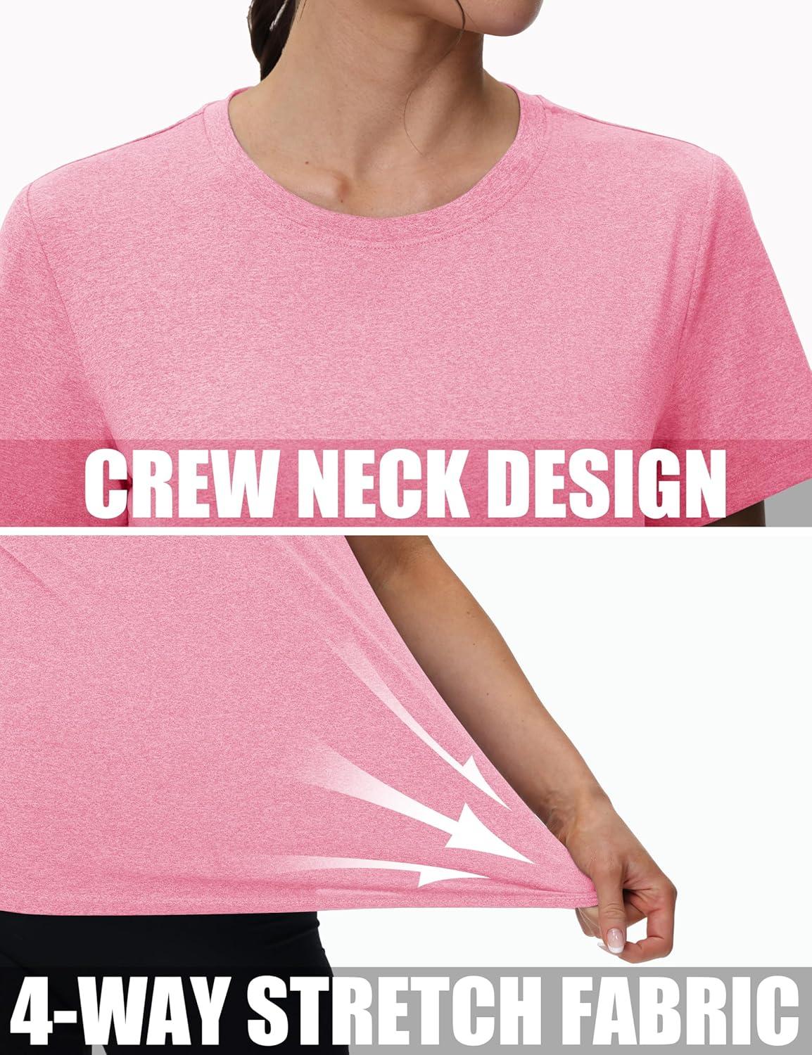 imageMAGCOMSEN Womens Tops Short Sleeve Workout Shirts UPF 50 Quick Dry Athletic Running Swim Rash GuardPink