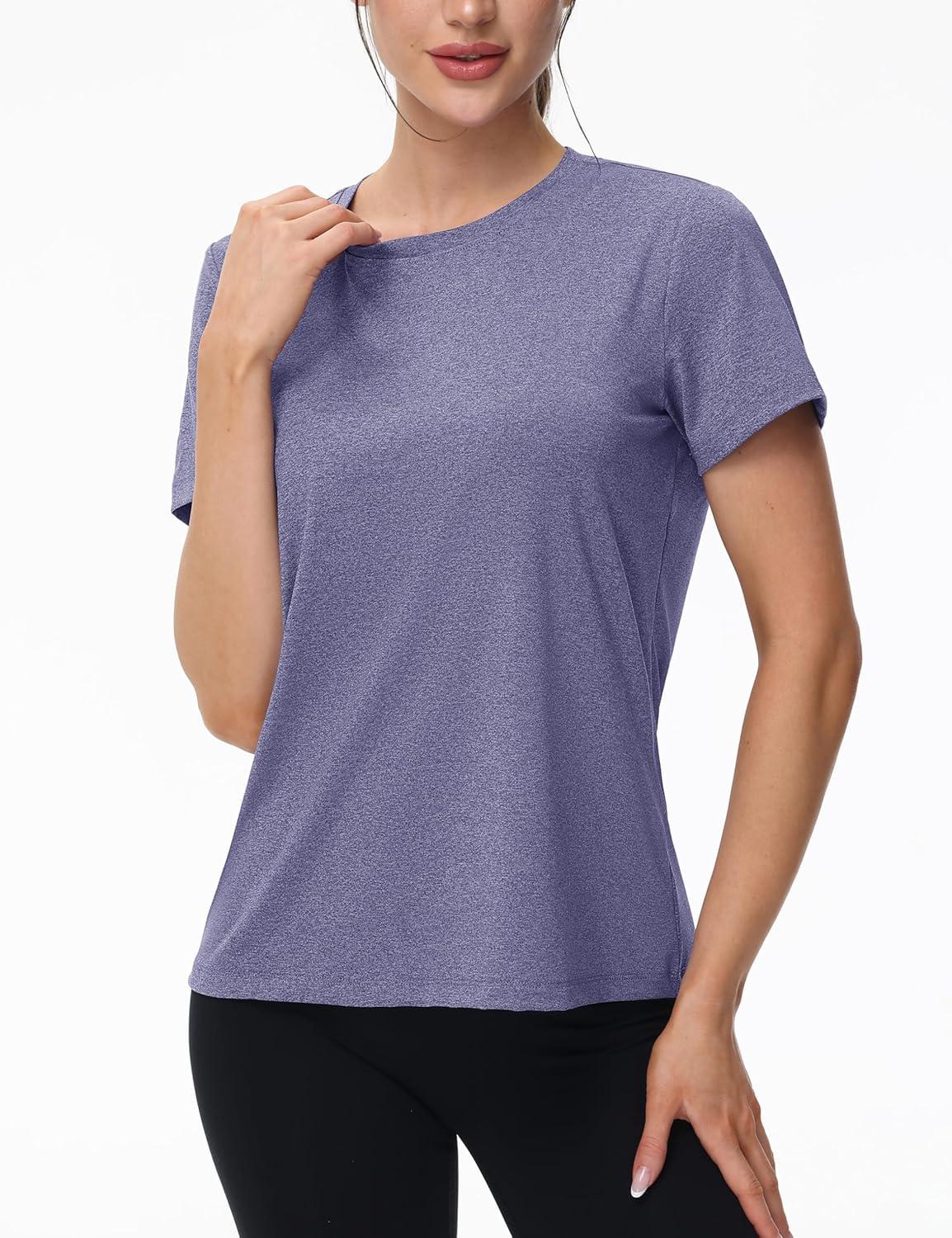 imageMAGCOMSEN Womens Tops Short Sleeve Workout Shirts UPF 50 Quick Dry Athletic Running Swim Rash GuardViolet