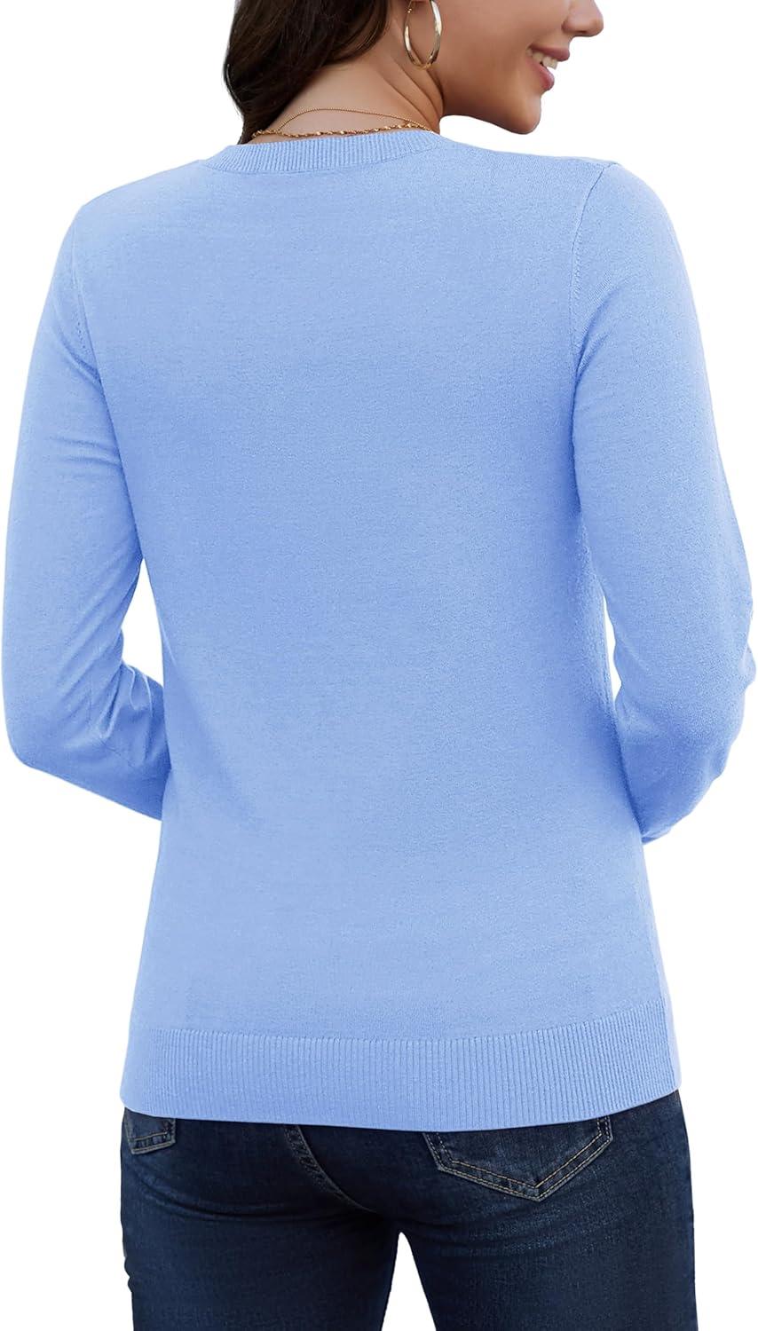 imageMAGCOMSEN Womens V Neck Sweater 2025 Spring Casual Long Sleeve Tops Knit Lightweight Pullover Sweaters JumperPale Blue