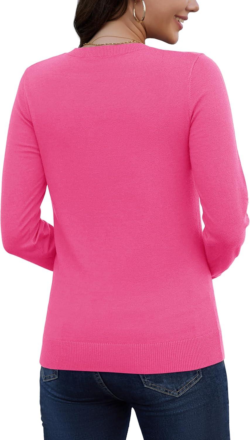 imageMAGCOMSEN Womens V Neck Sweater 2025 Spring Casual Long Sleeve Tops Knit Lightweight Pullover Sweaters JumperRose Red