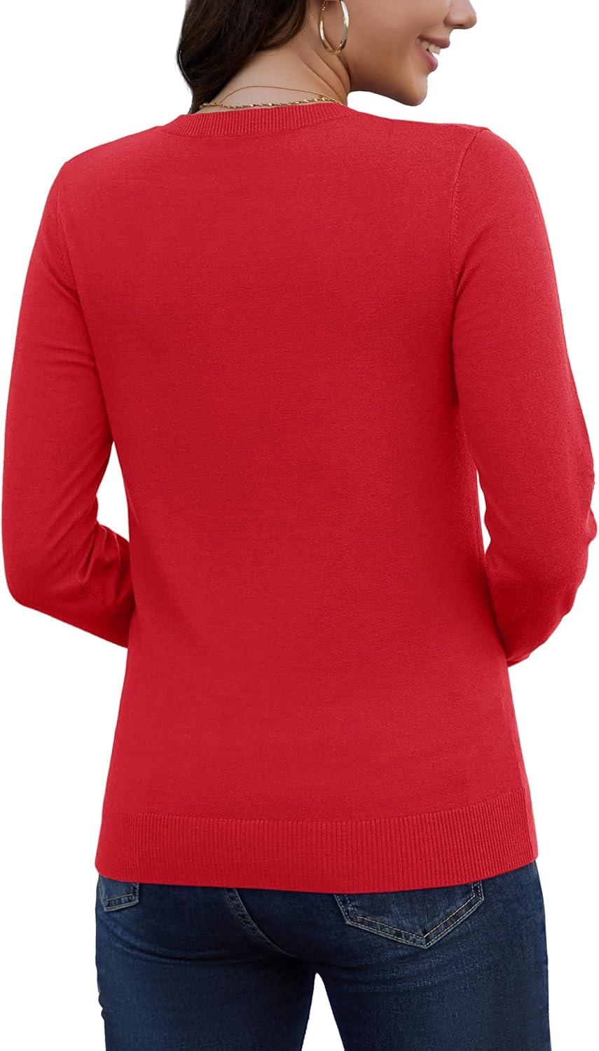 imageMAGCOMSEN Womens V Neck Sweater 2025 Spring Casual Long Sleeve Tops Knit Lightweight Pullover Sweaters JumperTomato Red