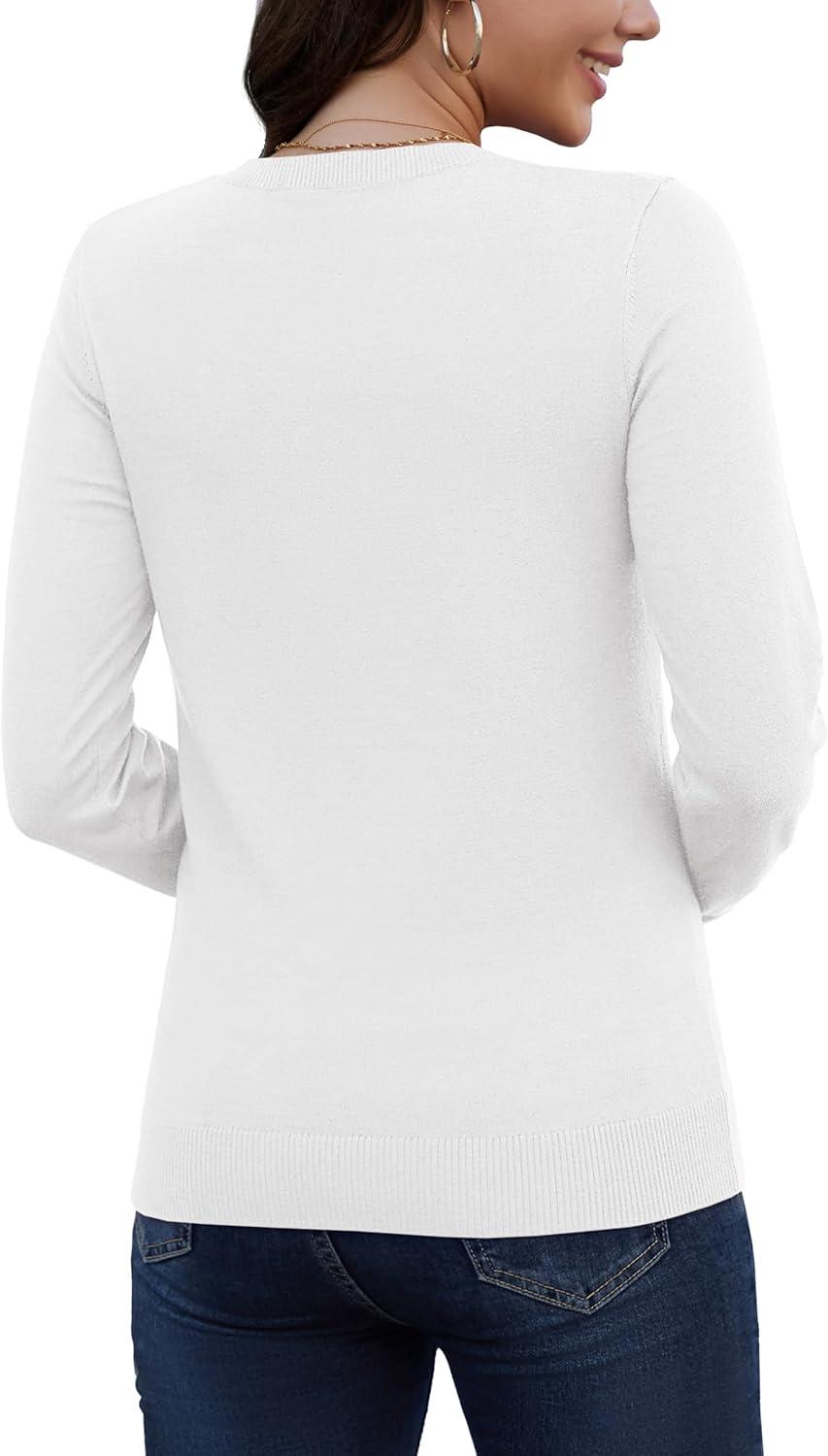 imageMAGCOMSEN Womens V Neck Sweater 2025 Spring Casual Long Sleeve Tops Knit Lightweight Pullover Sweaters JumperWhite