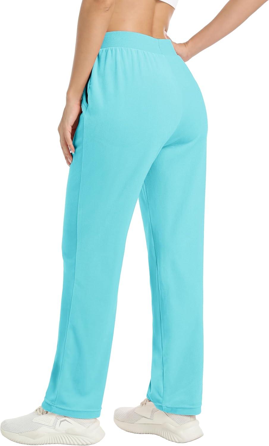 imageMAGCOMSEN Womens Velour Pants Soft Velvet Straight Leg Sweatpants Elastic Waist Warm Lounge Pant with PocketsAqua Blue