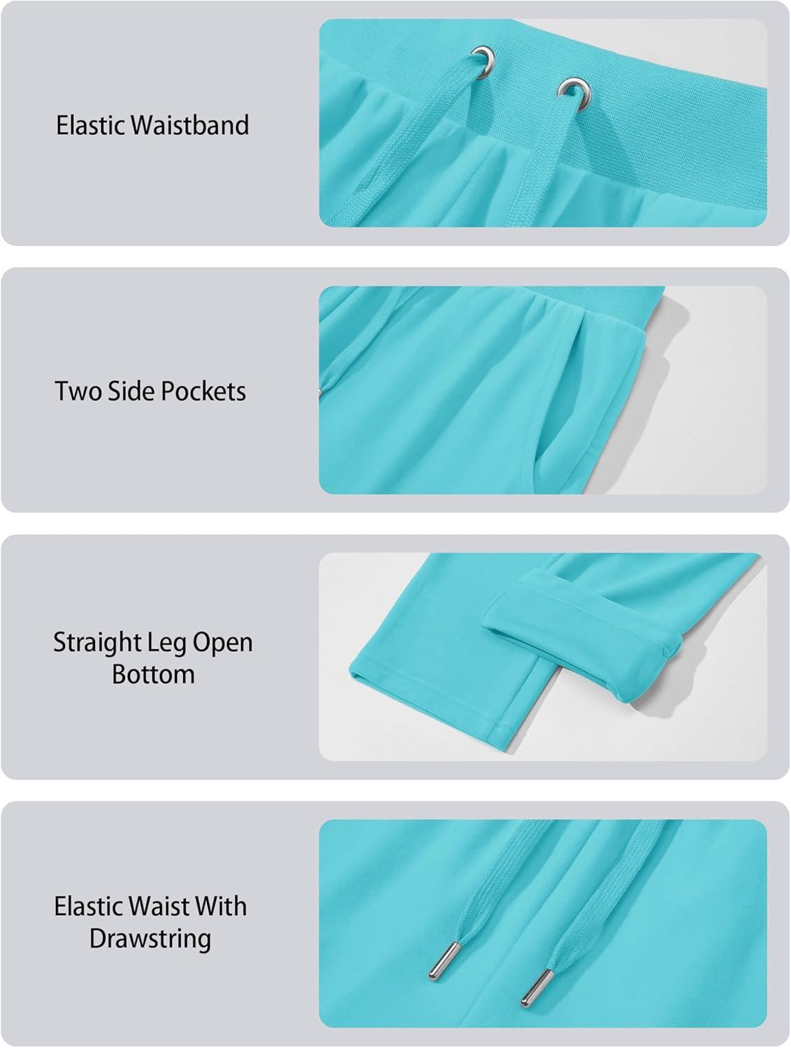 imageMAGCOMSEN Womens Velour Pants Soft Velvet Straight Leg Sweatpants Elastic Waist Warm Lounge Pant with PocketsAqua Blue