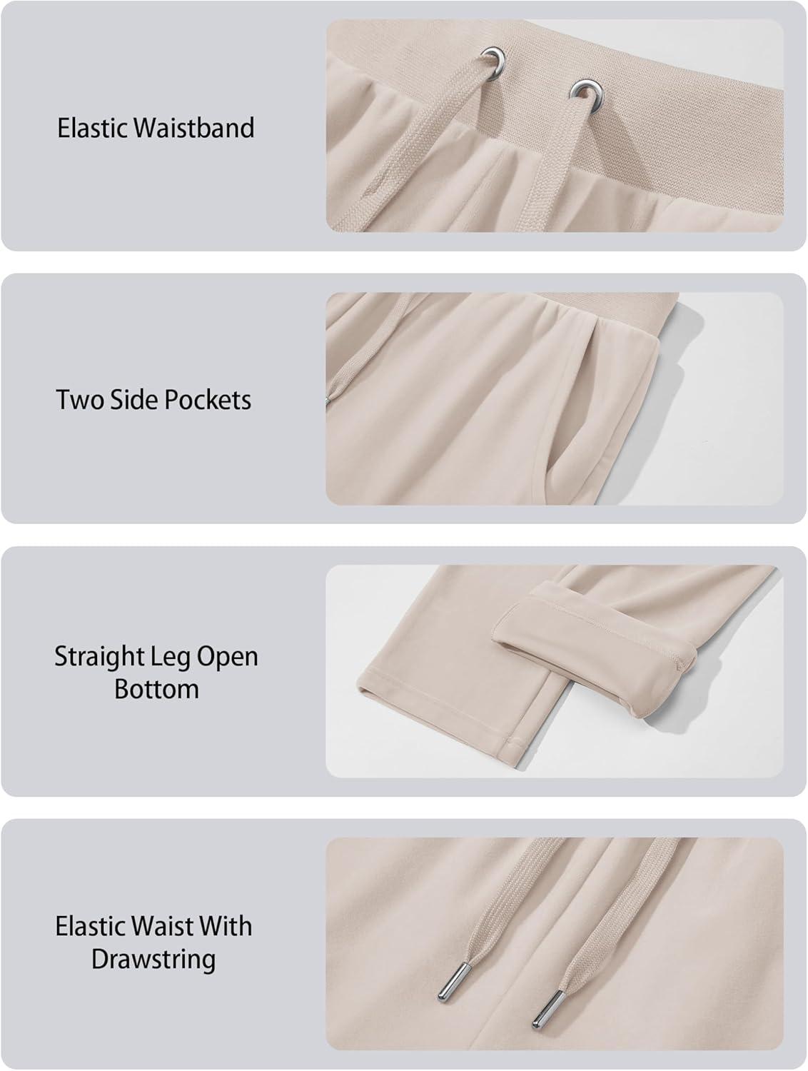 imageMAGCOMSEN Womens Velour Pants Soft Velvet Straight Leg Sweatpants Elastic Waist Warm Lounge Pant with PocketsBeige