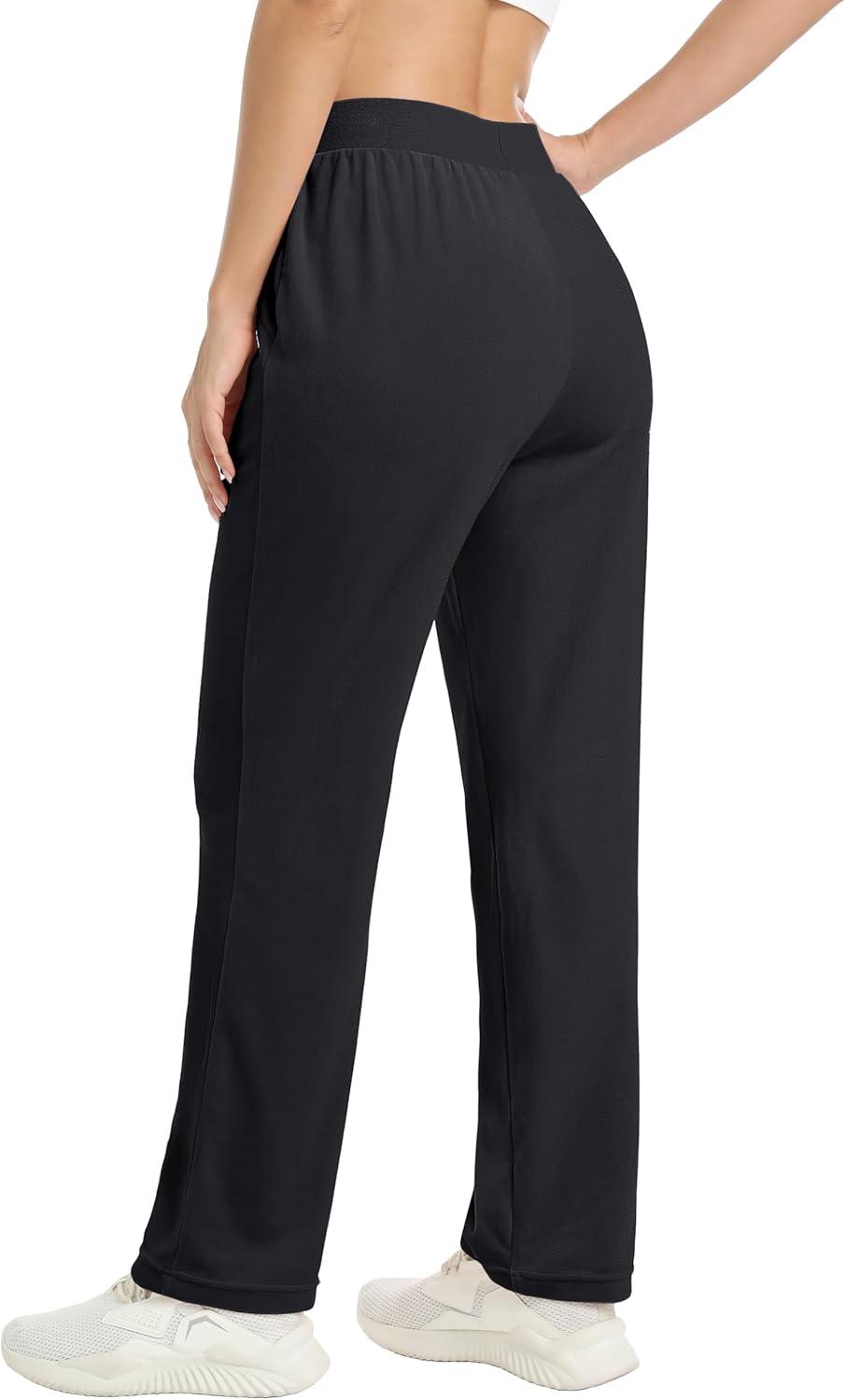 imageMAGCOMSEN Womens Velour Pants Soft Velvet Straight Leg Sweatpants Elastic Waist Warm Lounge Pant with PocketsBlack