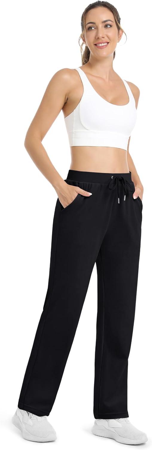 imageMAGCOMSEN Womens Velour Pants Soft Velvet Straight Leg Sweatpants Elastic Waist Warm Lounge Pant with PocketsBlack