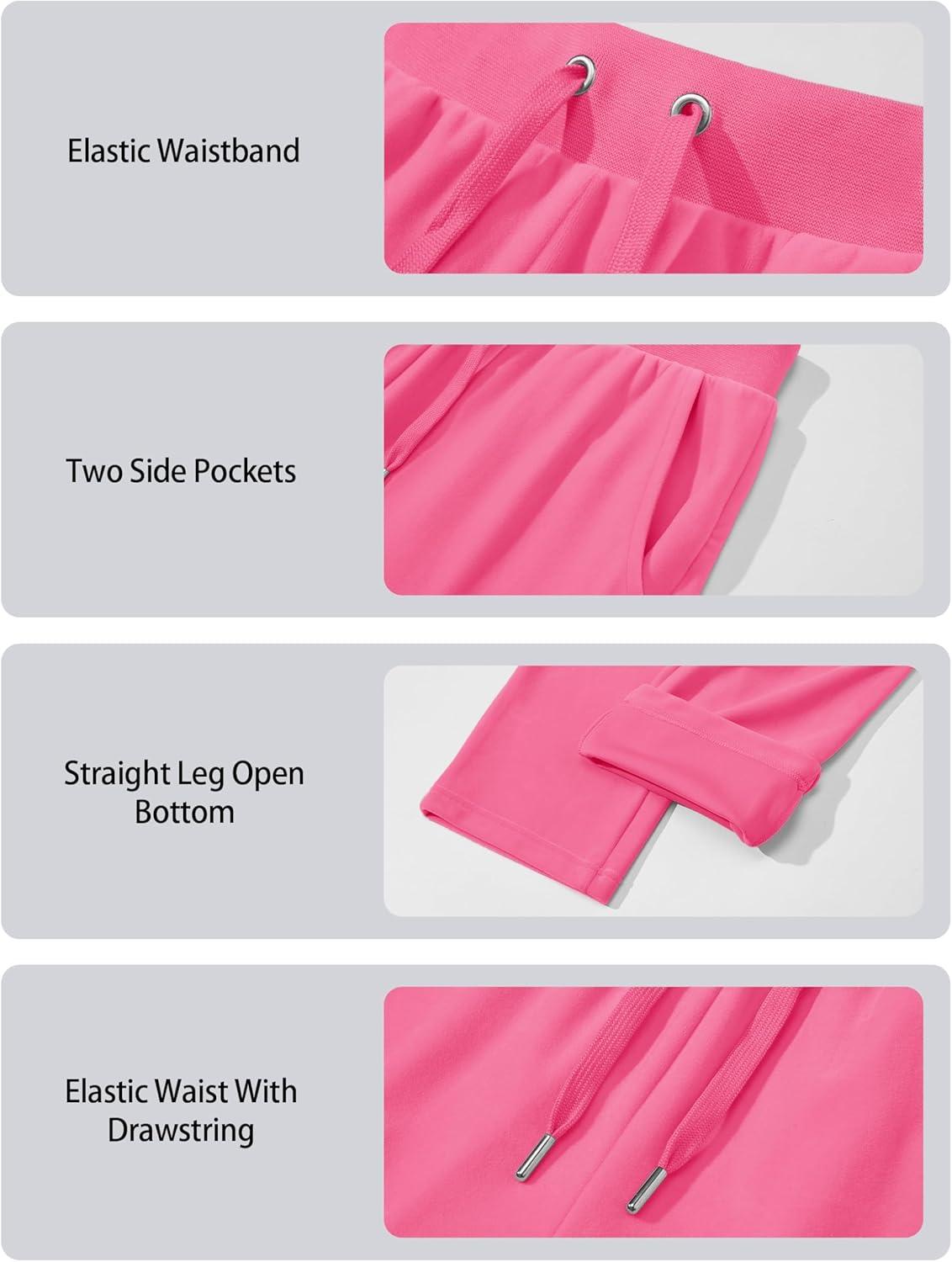 imageMAGCOMSEN Womens Velour Pants Soft Velvet Straight Leg Sweatpants Elastic Waist Warm Lounge Pant with PocketsFluorescent Pink