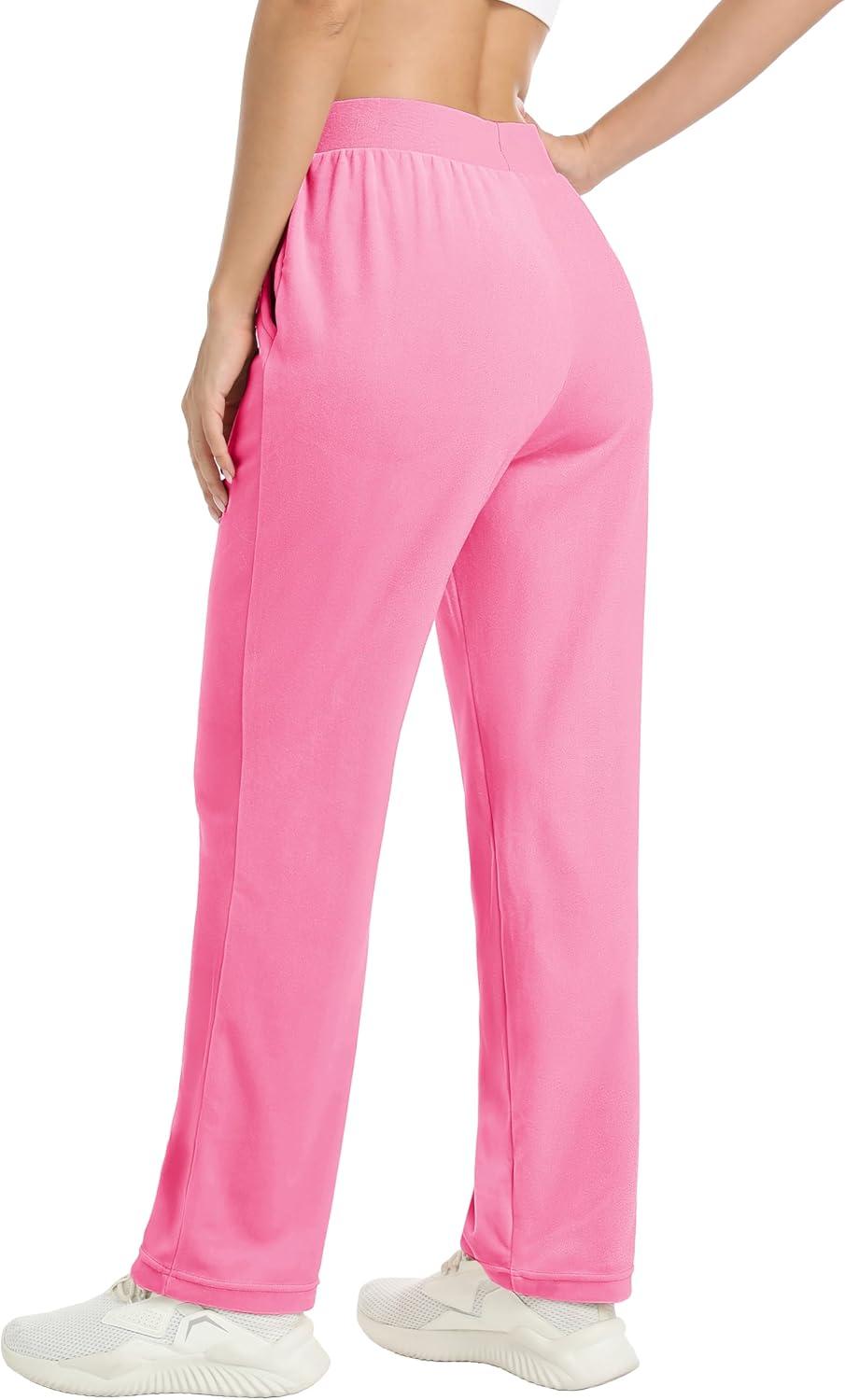 imageMAGCOMSEN Womens Velour Pants Soft Velvet Straight Leg Sweatpants Elastic Waist Warm Lounge Pant with PocketsFluorescent Pink