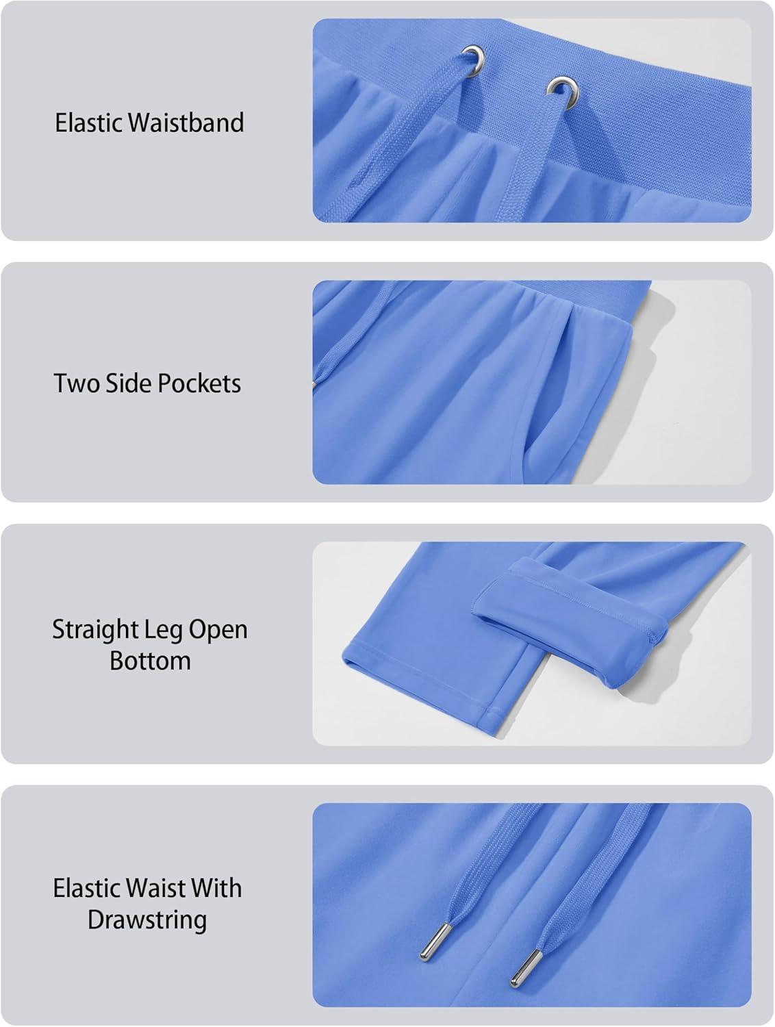 imageMAGCOMSEN Womens Velour Pants Soft Velvet Straight Leg Sweatpants Elastic Waist Warm Lounge Pant with PocketsLight Blue