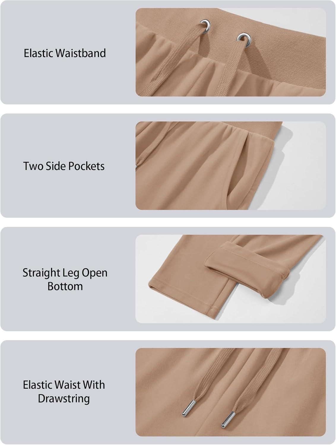 imageMAGCOMSEN Womens Velour Pants Soft Velvet Straight Leg Sweatpants Elastic Waist Warm Lounge Pant with PocketsLight Brown