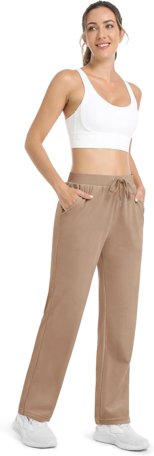 imageMAGCOMSEN Womens Velour Pants Soft Velvet Straight Leg Sweatpants Elastic Waist Warm Lounge Pant with PocketsLight Brown