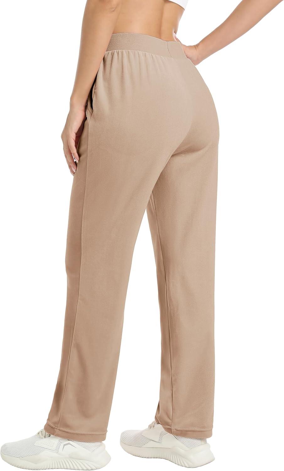 imageMAGCOMSEN Womens Velour Pants Soft Velvet Straight Leg Sweatpants Elastic Waist Warm Lounge Pant with PocketsLight Brown