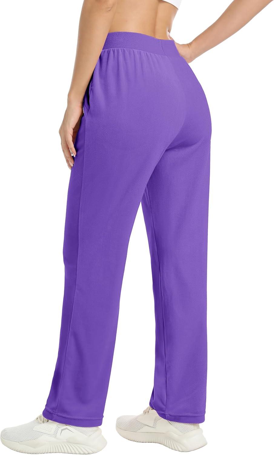 imageMAGCOMSEN Womens Velour Pants Soft Velvet Straight Leg Sweatpants Elastic Waist Warm Lounge Pant with PocketsLight Purple