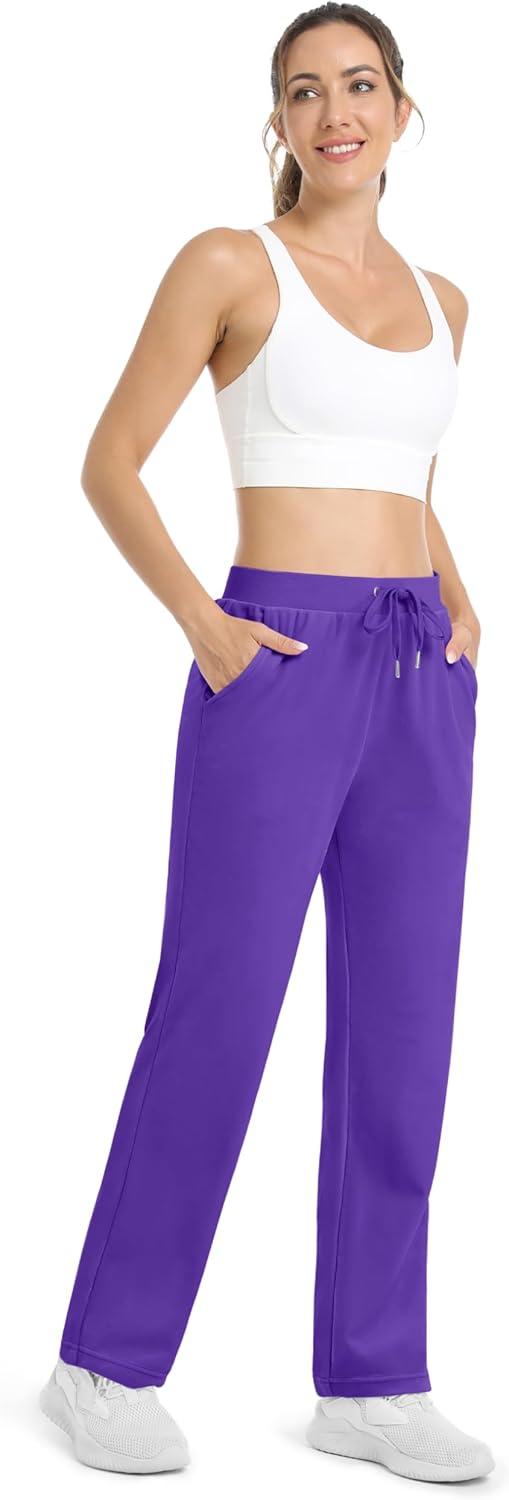 imageMAGCOMSEN Womens Velour Pants Soft Velvet Straight Leg Sweatpants Elastic Waist Warm Lounge Pant with PocketsLight Purple