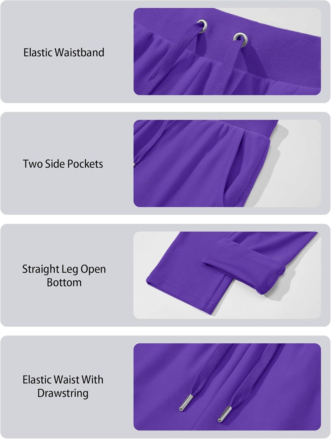 imageMAGCOMSEN Womens Velour Pants Soft Velvet Straight Leg Sweatpants Elastic Waist Warm Lounge Pant with PocketsLight Purple