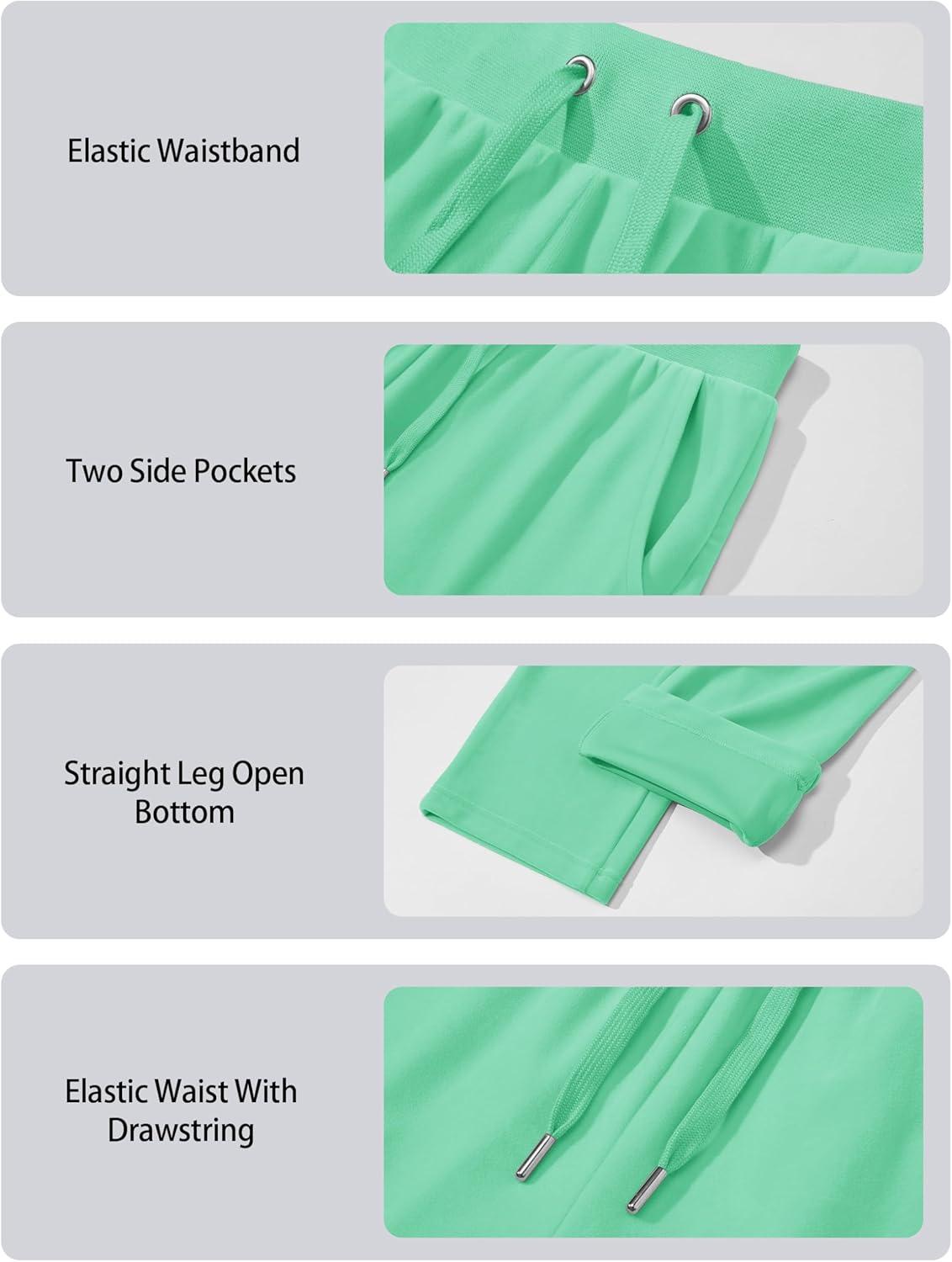 imageMAGCOMSEN Womens Velour Pants Soft Velvet Straight Leg Sweatpants Elastic Waist Warm Lounge Pant with PocketsMint Green