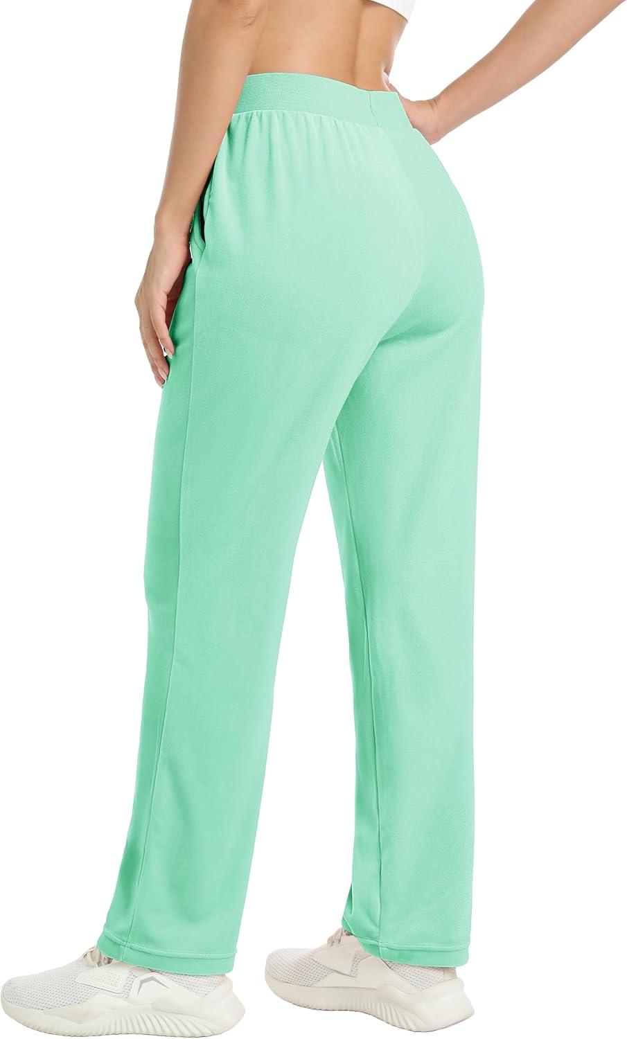 imageMAGCOMSEN Womens Velour Pants Soft Velvet Straight Leg Sweatpants Elastic Waist Warm Lounge Pant with PocketsMint Green