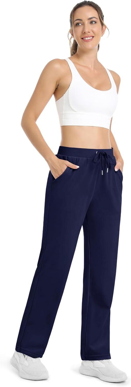 imageMAGCOMSEN Womens Velour Pants Soft Velvet Straight Leg Sweatpants Elastic Waist Warm Lounge Pant with PocketsNavy