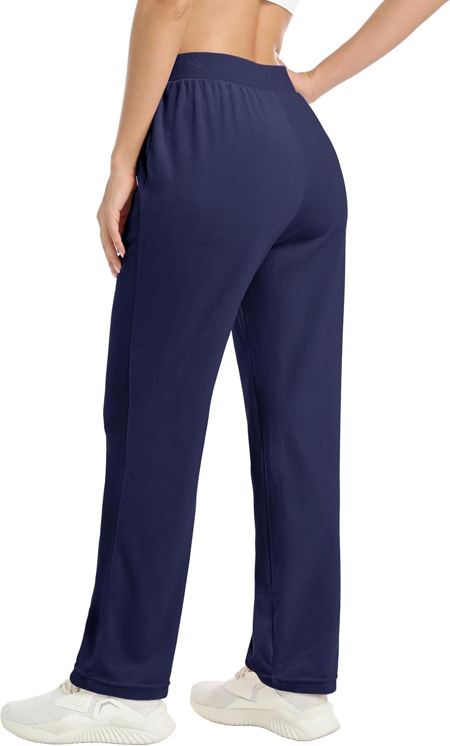 imageMAGCOMSEN Womens Velour Pants Soft Velvet Straight Leg Sweatpants Elastic Waist Warm Lounge Pant with PocketsNavy