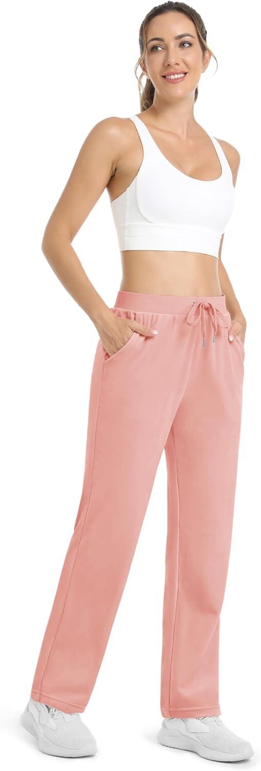 imageMAGCOMSEN Womens Velour Pants Soft Velvet Straight Leg Sweatpants Elastic Waist Warm Lounge Pant with PocketsPink