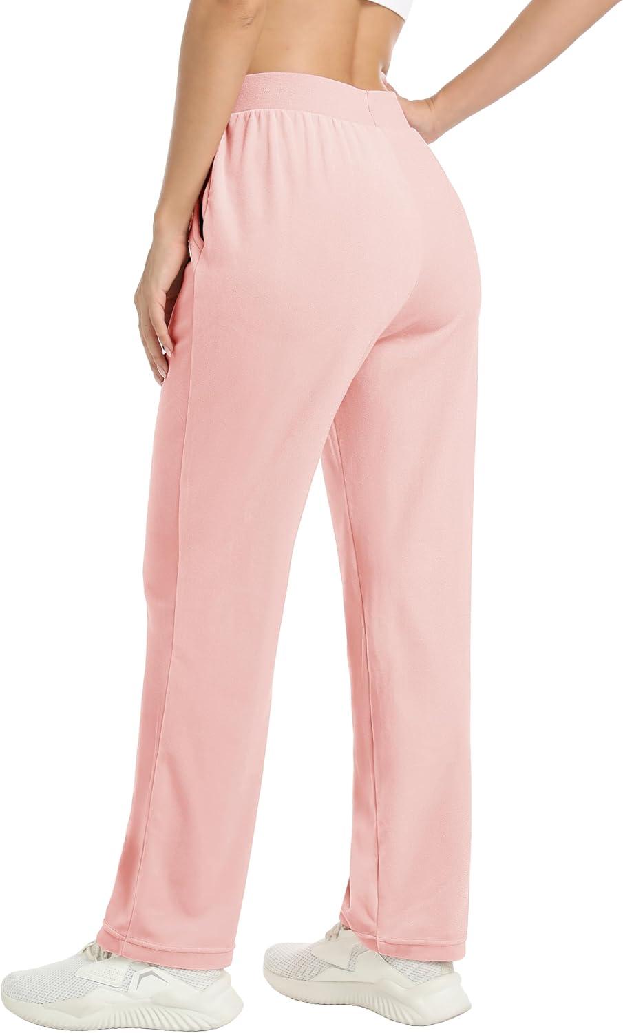 imageMAGCOMSEN Womens Velour Pants Soft Velvet Straight Leg Sweatpants Elastic Waist Warm Lounge Pant with PocketsPink