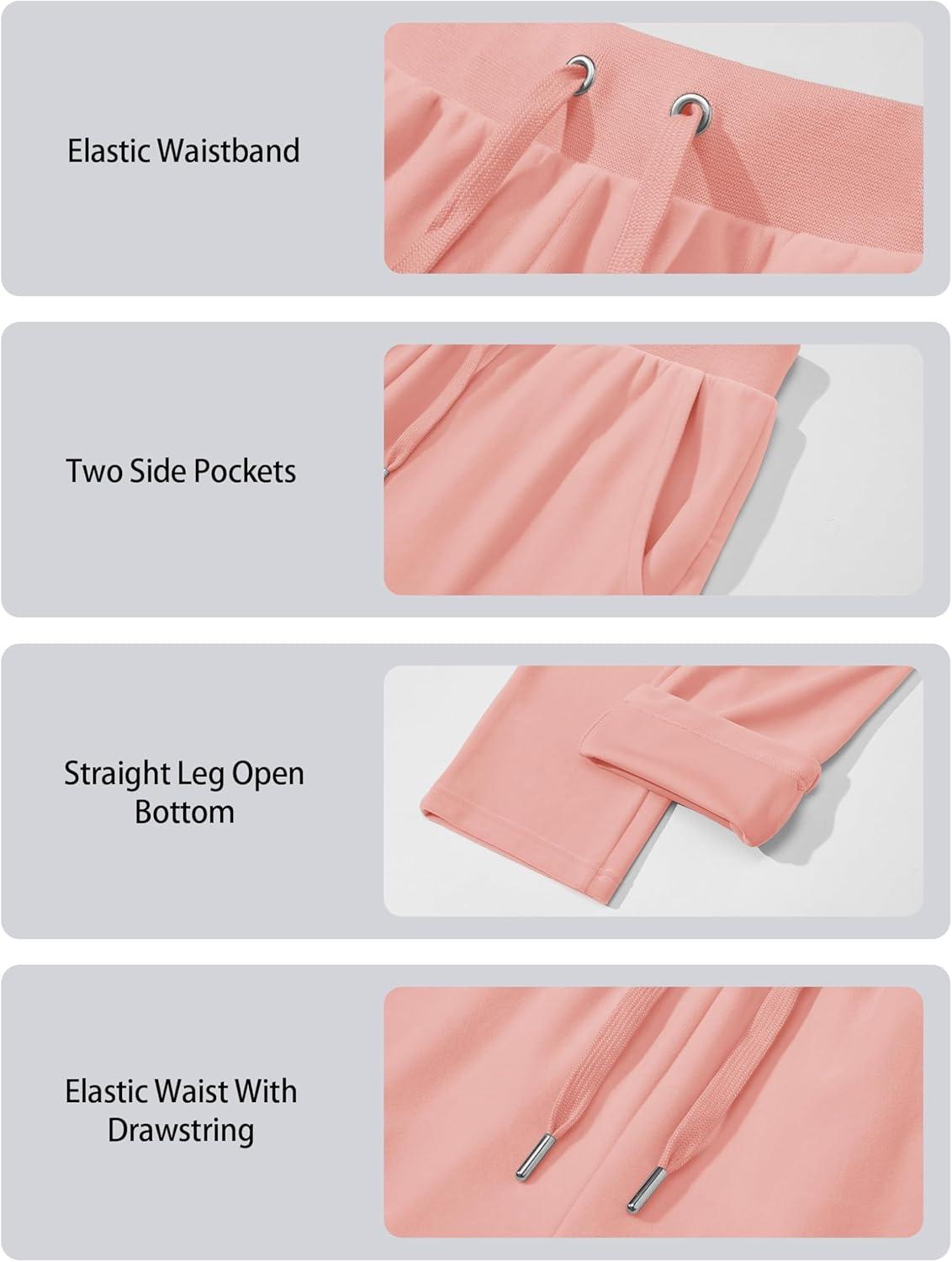 imageMAGCOMSEN Womens Velour Pants Soft Velvet Straight Leg Sweatpants Elastic Waist Warm Lounge Pant with PocketsPink