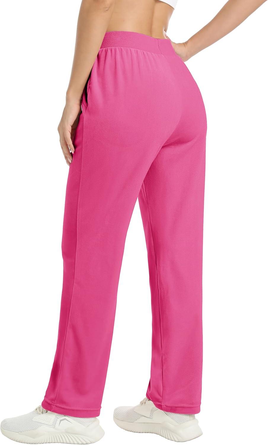 imageMAGCOMSEN Womens Velour Pants Soft Velvet Straight Leg Sweatpants Elastic Waist Warm Lounge Pant with PocketsRose