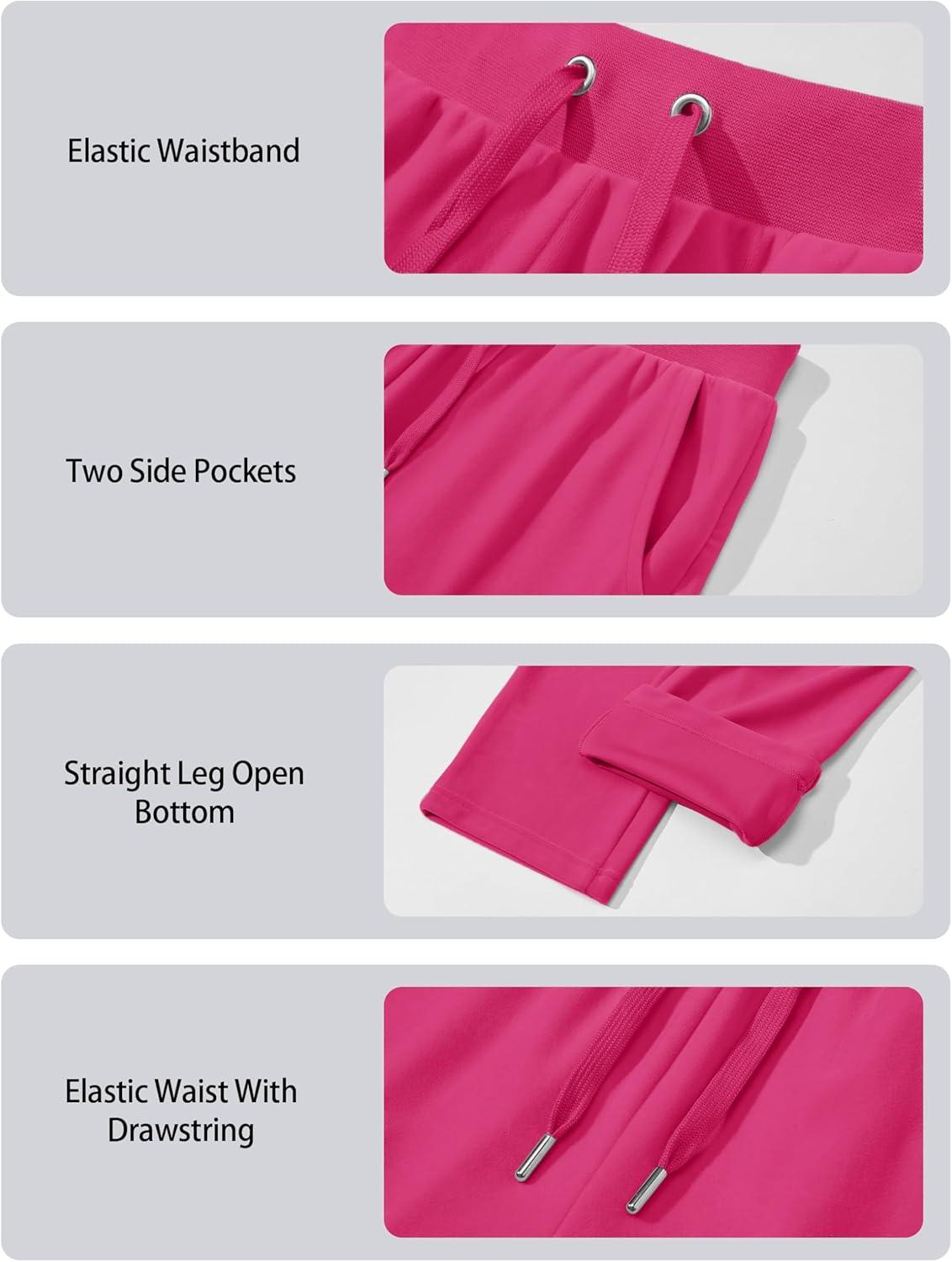 imageMAGCOMSEN Womens Velour Pants Soft Velvet Straight Leg Sweatpants Elastic Waist Warm Lounge Pant with PocketsRose