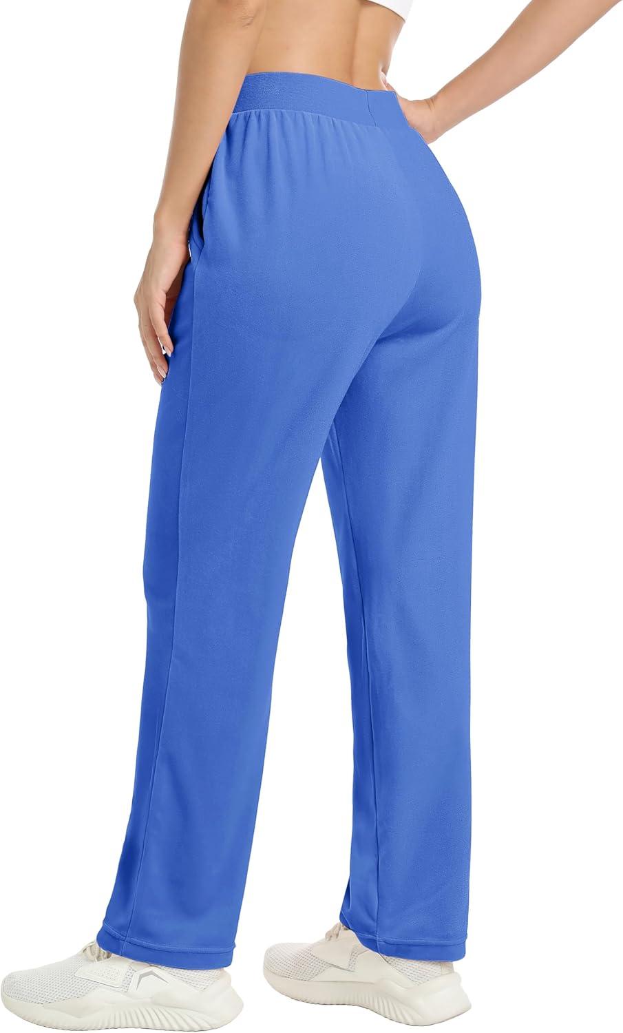 imageMAGCOMSEN Womens Velour Pants Soft Velvet Straight Leg Sweatpants Elastic Waist Warm Lounge Pant with PocketsSea Blue