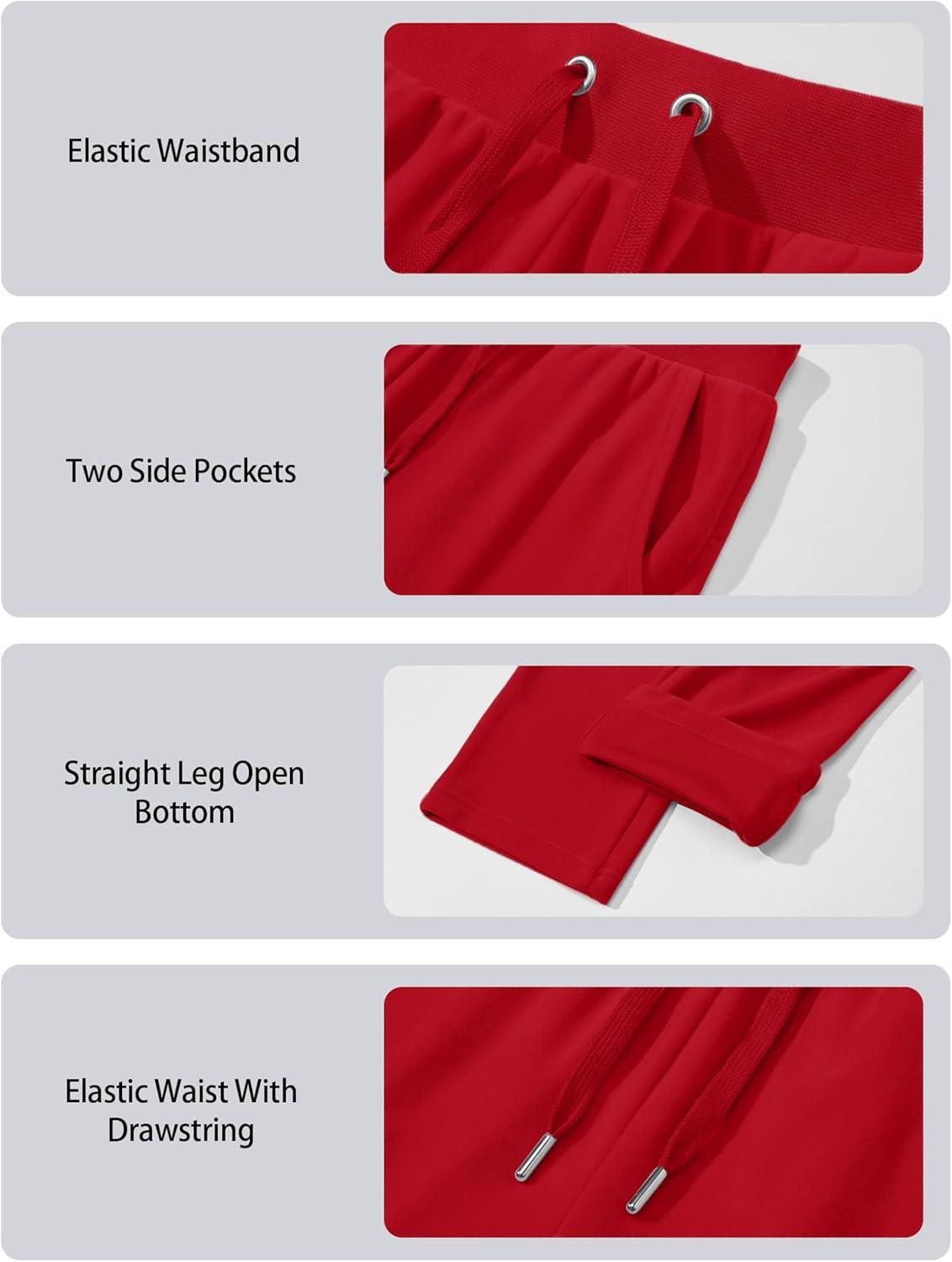 imageMAGCOMSEN Womens Velour Pants Soft Velvet Straight Leg Sweatpants Elastic Waist Warm Lounge Pant with PocketsTomato