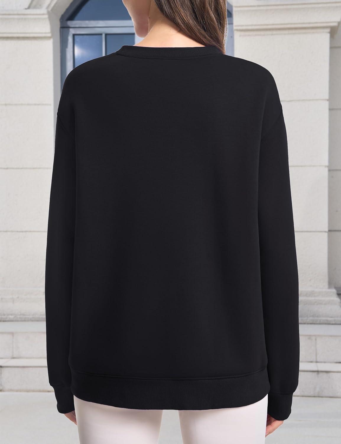 imageMAGCOMSEN Womens Winter Sweatshirts Sherpa Lined Crewneck Fleece Pullover Warm Casual Heavyweight Long Sleeve TopsBlack