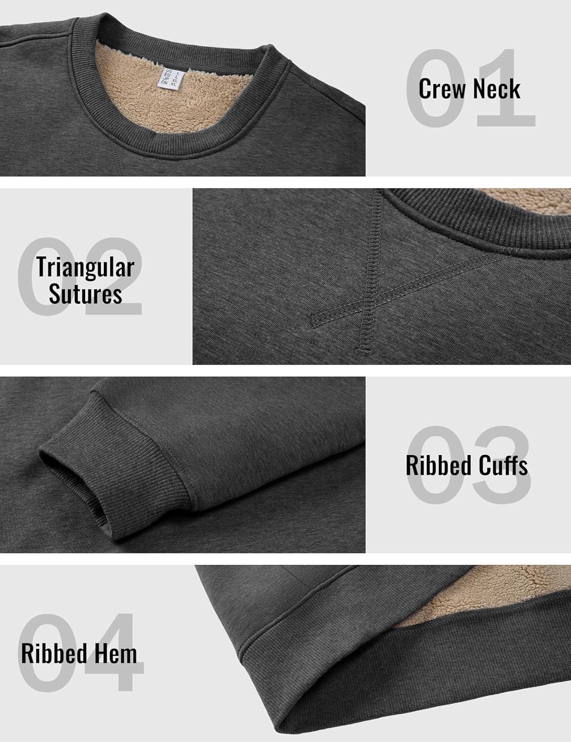 imageMAGCOMSEN Womens Winter Sweatshirts Sherpa Lined Crewneck Fleece Pullover Warm Casual Heavyweight Long Sleeve TopsDark Grey