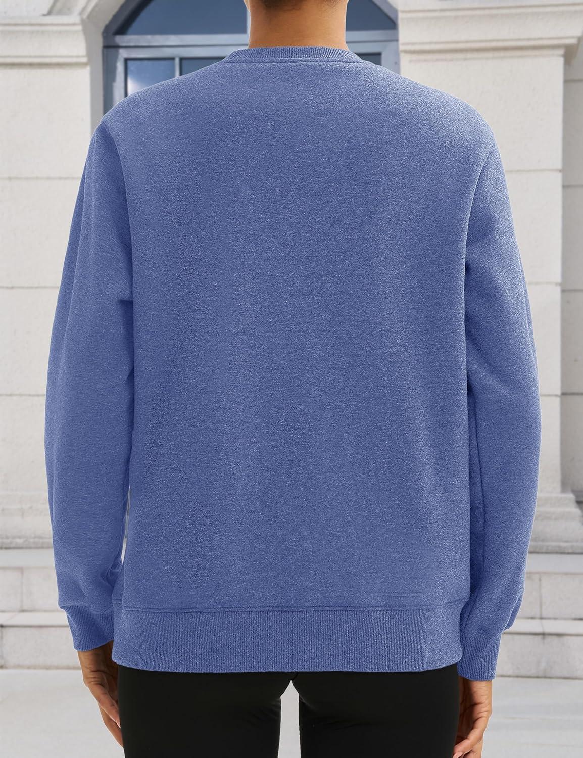 imageMAGCOMSEN Womens Winter Sweatshirts Sherpa Lined Crewneck Fleece Pullover Warm Casual Heavyweight Long Sleeve TopsGrey Blue