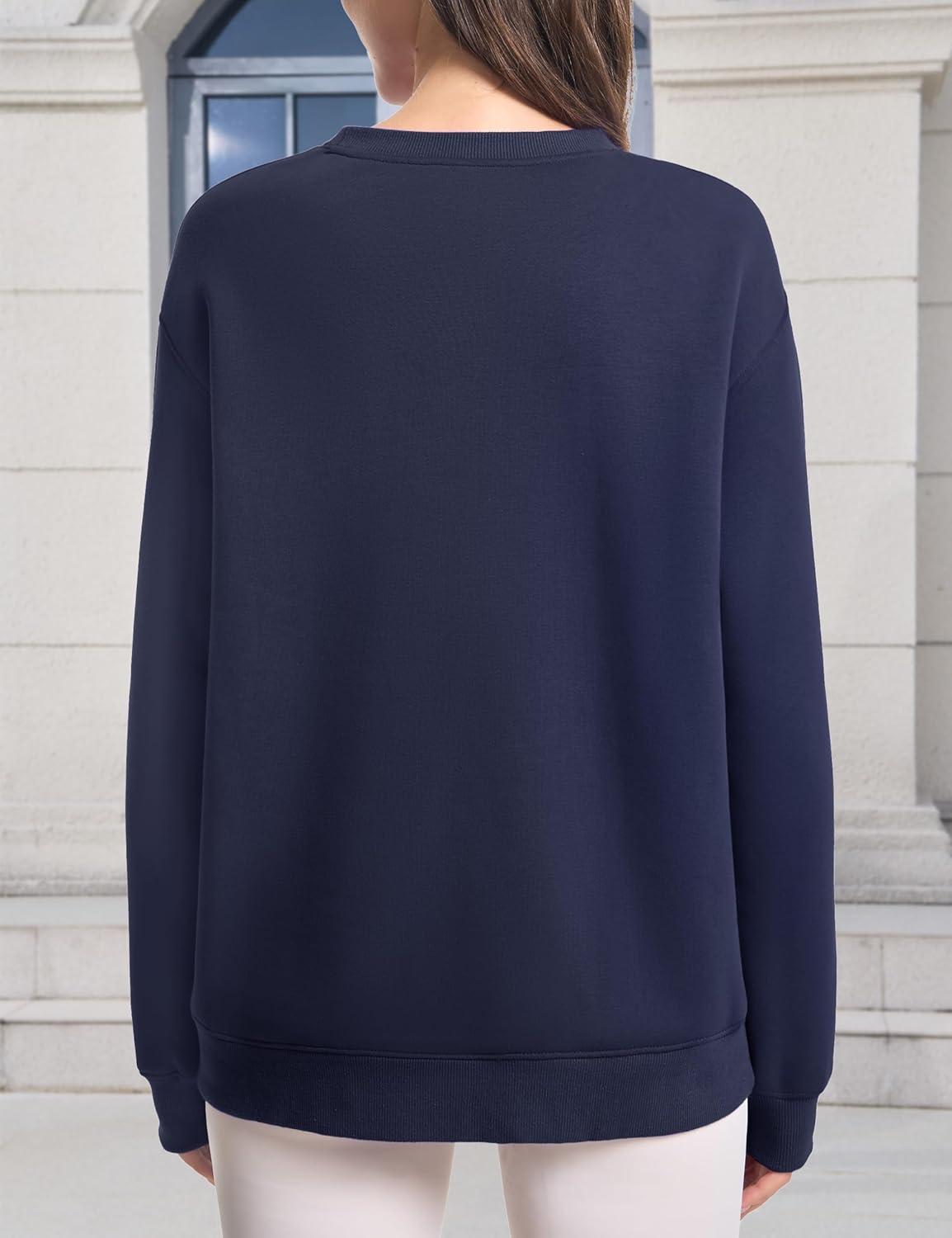 imageMAGCOMSEN Womens Winter Sweatshirts Sherpa Lined Crewneck Fleece Pullover Warm Casual Heavyweight Long Sleeve TopsNavy