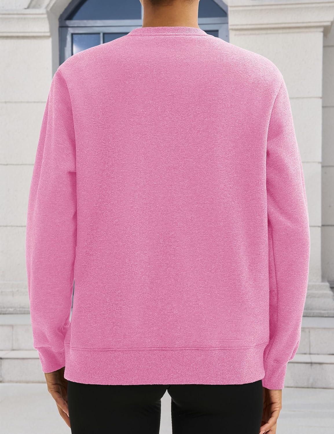 imageMAGCOMSEN Womens Winter Sweatshirts Sherpa Lined Crewneck Fleece Pullover Warm Casual Heavyweight Long Sleeve TopsPink Grey