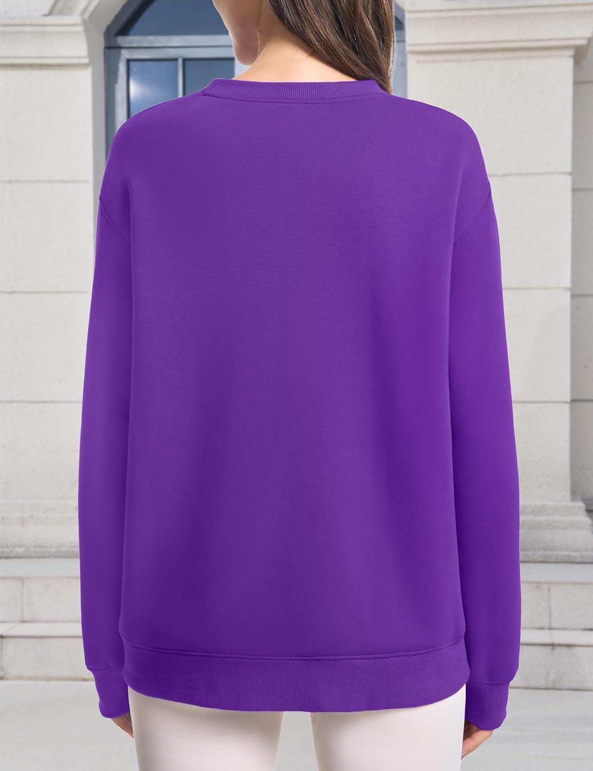 imageMAGCOMSEN Womens Winter Sweatshirts Sherpa Lined Crewneck Fleece Pullover Warm Casual Heavyweight Long Sleeve TopsPurple