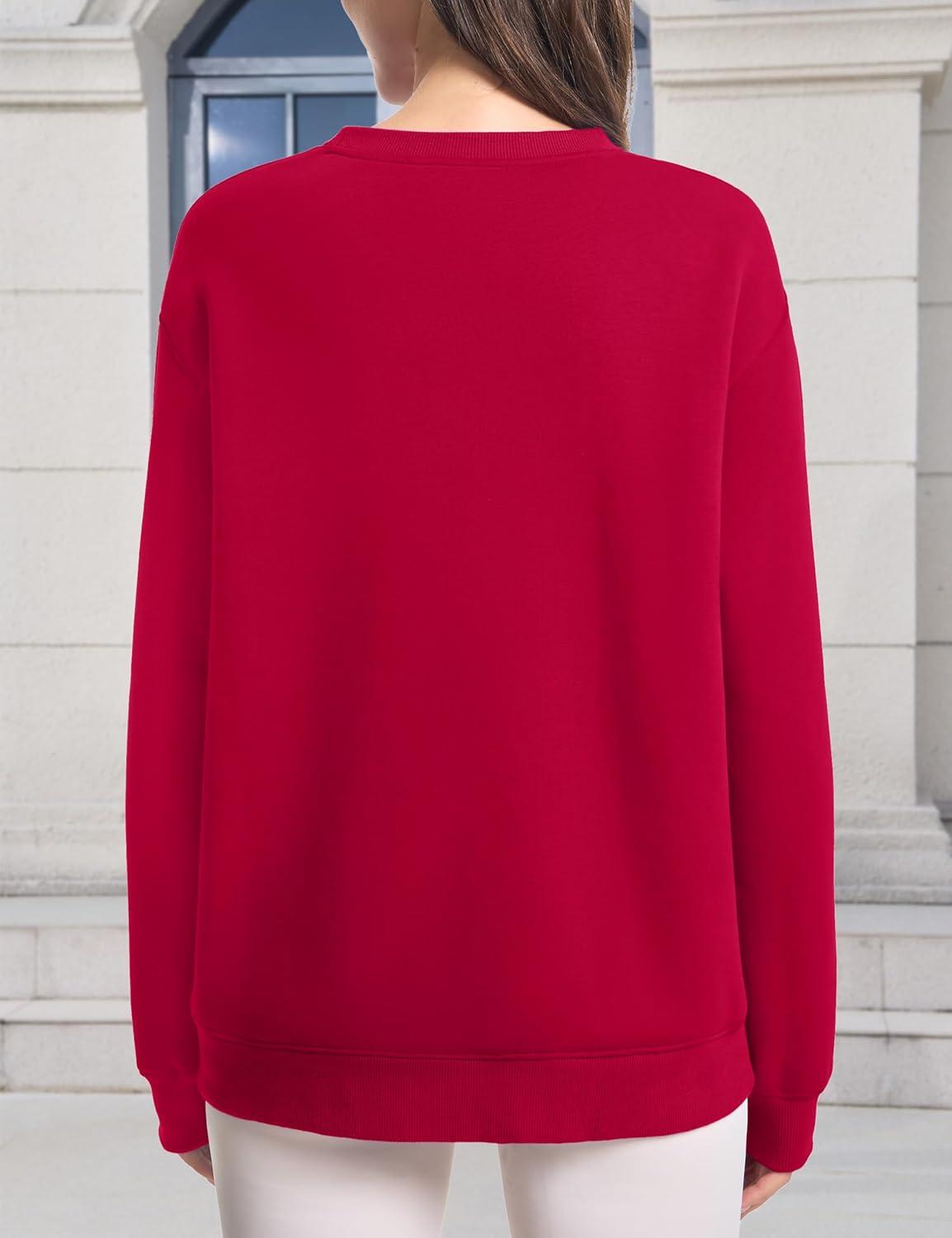 imageMAGCOMSEN Womens Winter Sweatshirts Sherpa Lined Crewneck Fleece Pullover Warm Casual Heavyweight Long Sleeve TopsTomato Red