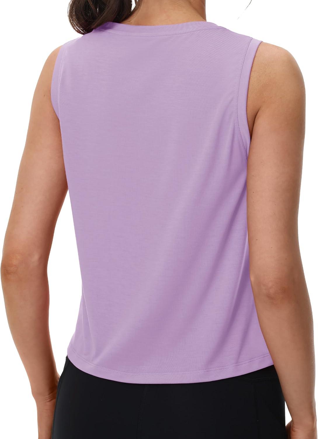 imageMAGCOMSEN Womens Workout Tank Tops Crop Sleeveless Athletic Moisture Wicking Loose Fit Summer ShirtLightpurple