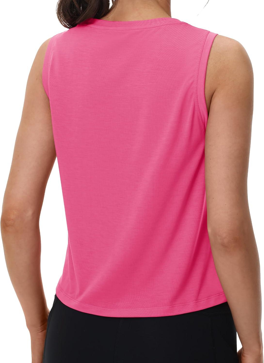 imageMAGCOMSEN Womens Workout Tank Tops Crop Sleeveless Athletic Moisture Wicking Loose Fit Summer ShirtRosered