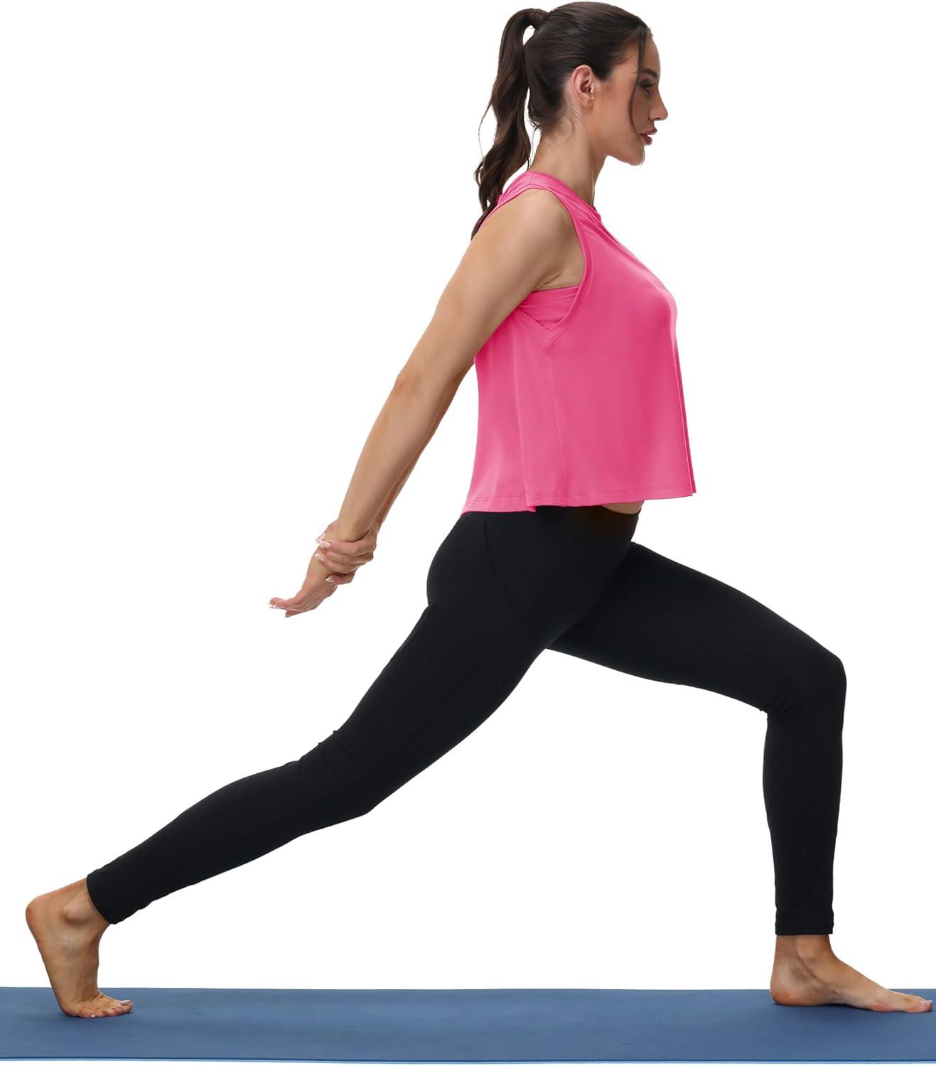 imageMAGCOMSEN Womens Workout Tank Tops Crop Sleeveless Athletic Moisture Wicking Loose Fit Summer ShirtRosered