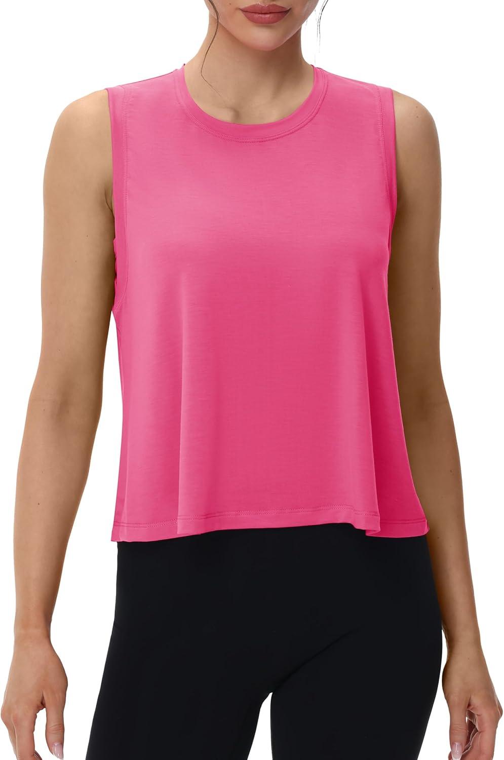 imageMAGCOMSEN Womens Workout Tank Tops Crop Sleeveless Athletic Moisture Wicking Loose Fit Summer ShirtRosered
