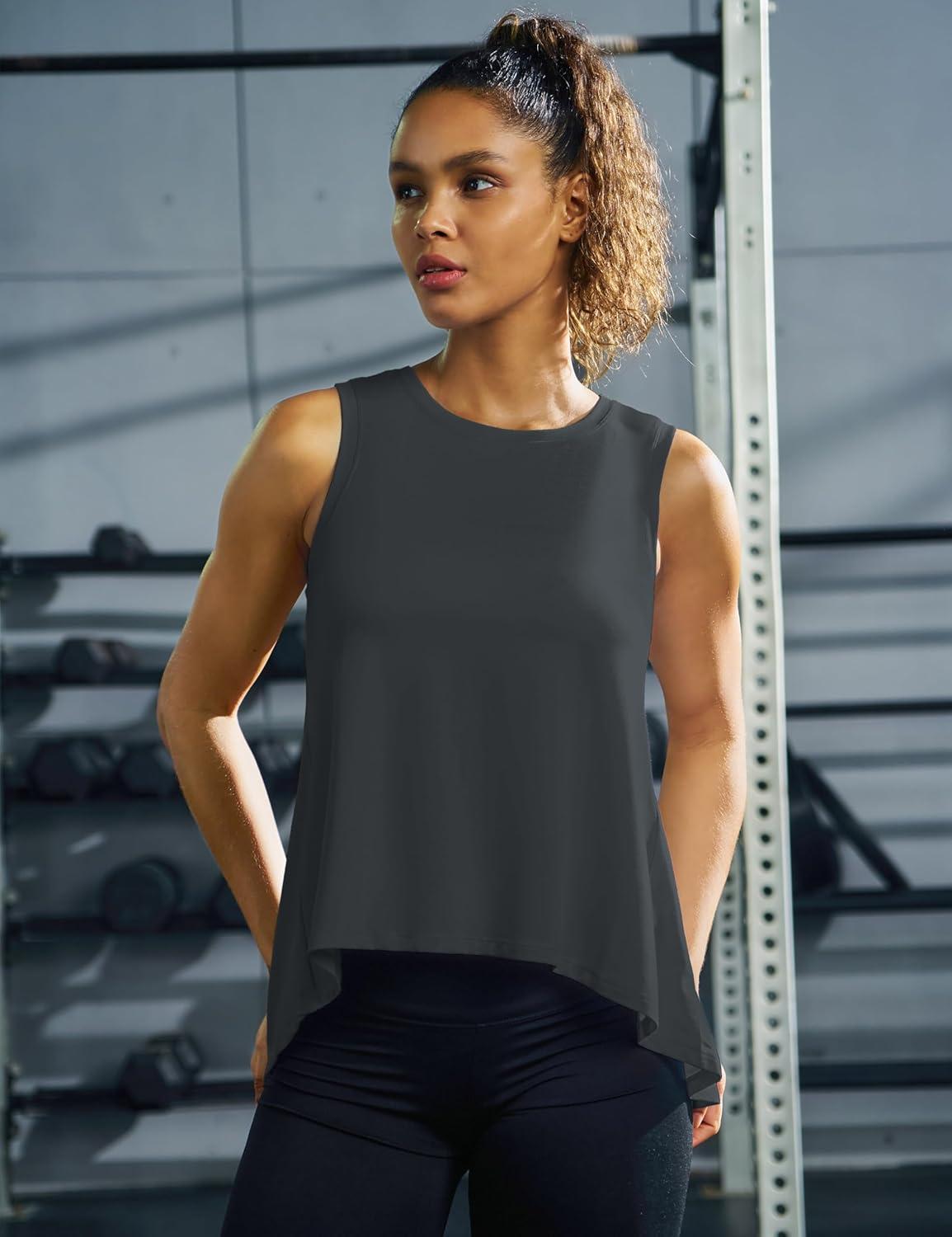 imageMAGCOMSEN Womens Workout Tank Tops Loose Fit Gym Yoga Sleeveless Shirts Athletic Running Tops FlowyGrey