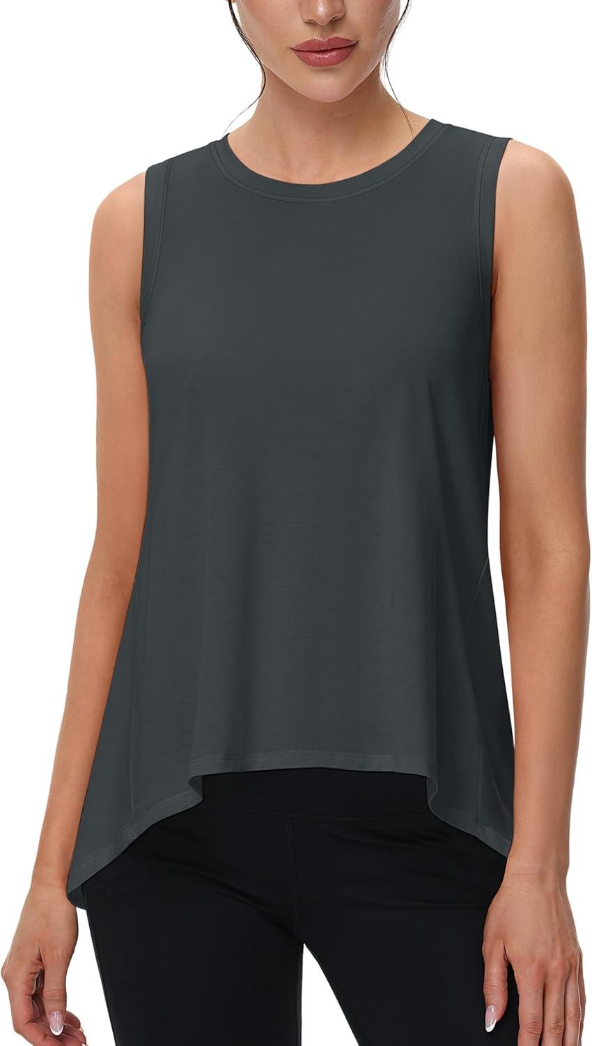 imageMAGCOMSEN Womens Workout Tank Tops Loose Fit Gym Yoga Sleeveless Shirts Athletic Running Tops FlowyGrey